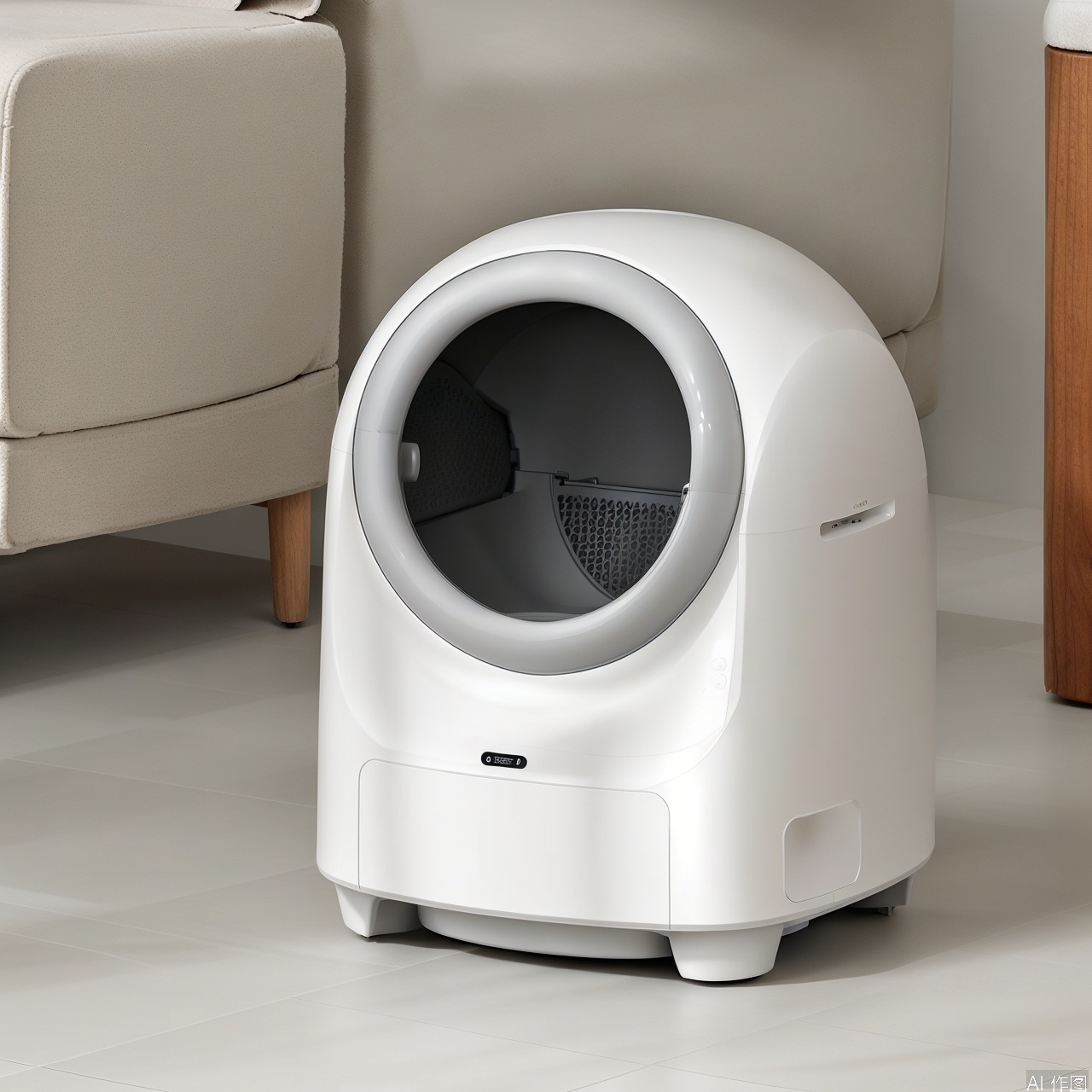 White automatic cat litter box product design,  product design,  product render by 宝拉熊 on Tensor.Art