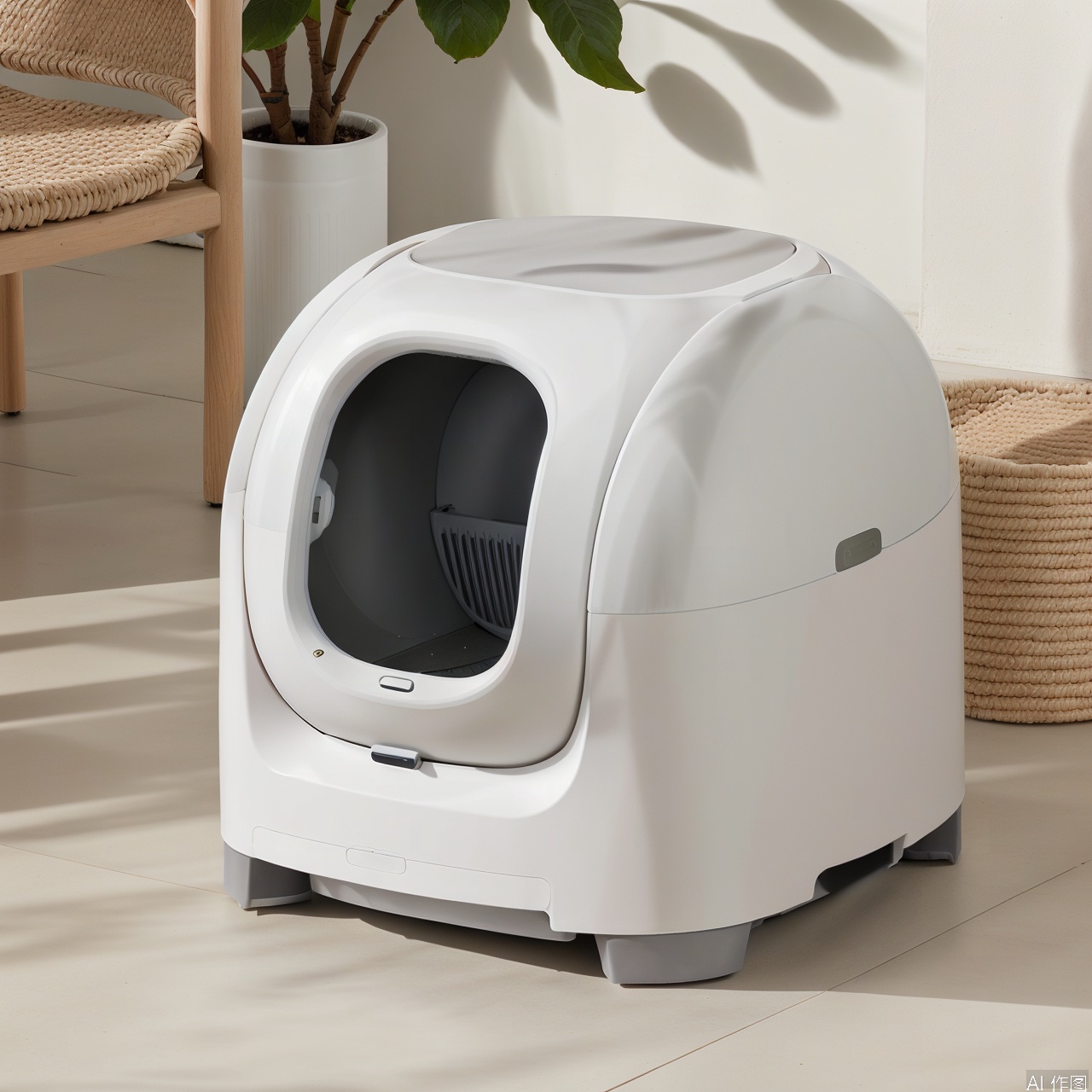 White automatic cat litter box product design,  product design,  product render by 宝拉熊 on Tensor.Art