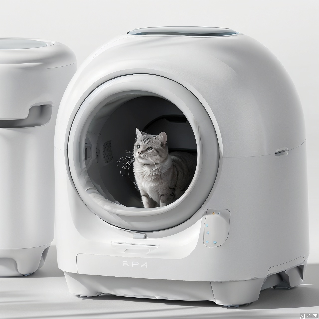 White automatic cat litter box product design,  product design,  product render by 宝拉熊 on Tensor.Art