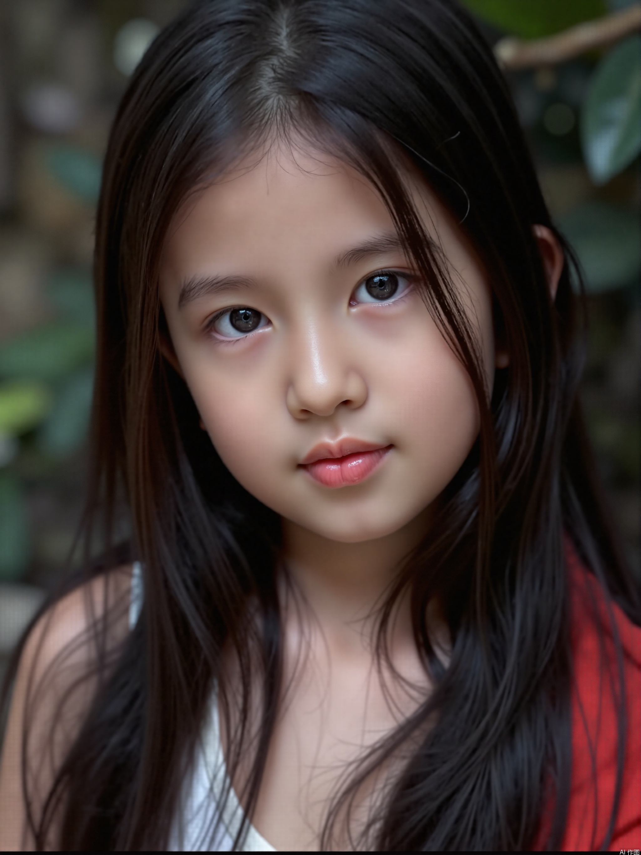 10yo girl, cleavage,solo, long_hair, lips, realistic, closed_mouth, black_hair,
( chiaroscuro,Fujicolor, UHD, super detail ,raw,85mm,f/1.2,FujifilmXT4,),