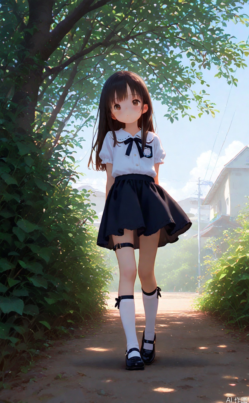 age_down,masterpiece,best quality,high quality,loli,chromatic_aberration,1girl,solo,long hair,loli,loli,loli,(little_girl:1.2),petite:1.1,outdoors,skirt,legwear garter,cxqbwh,