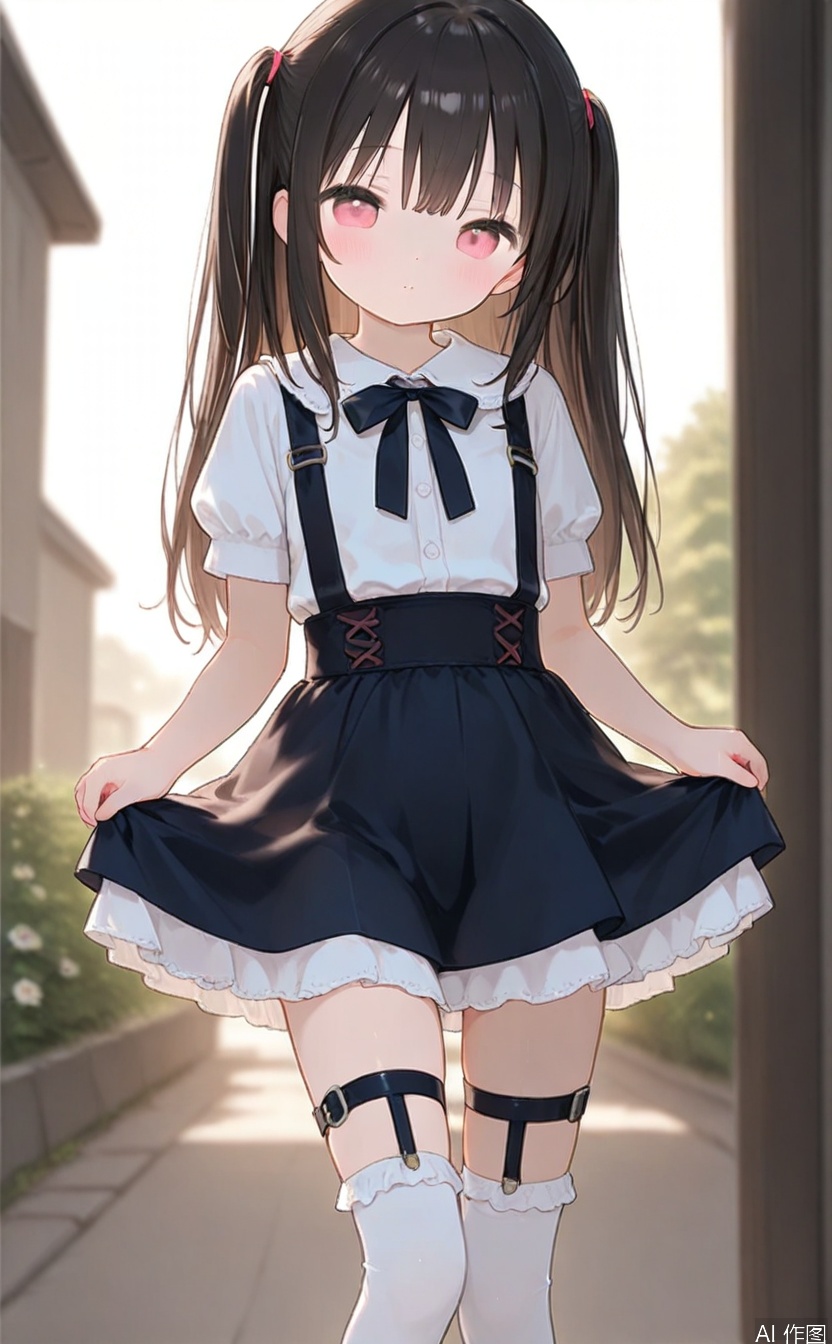 age_down,masterpiece,best quality,high quality,loli,chromatic_aberration,1girl,solo,long hair,loli,loli,loli,(little_girl:1.2),petite:1.1,outdoors,skirt,legwear garter,cxqbwh,