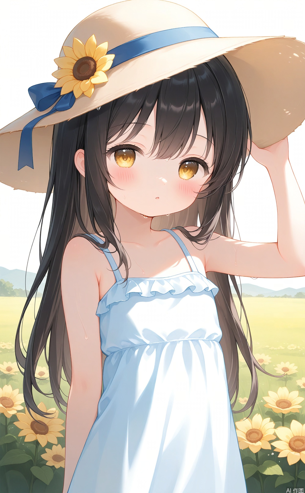 age_down,cxqbwhmasterpiece,best quality,high quality,loli,chromatic_aberration,1girl,solo,long hair,loli,loli,loli,(little_girl:1.2),petite:1.1,outdoors,flowers,sun flower,flowet field,sun hat,sun dress,standing,cxshadow,cyzf