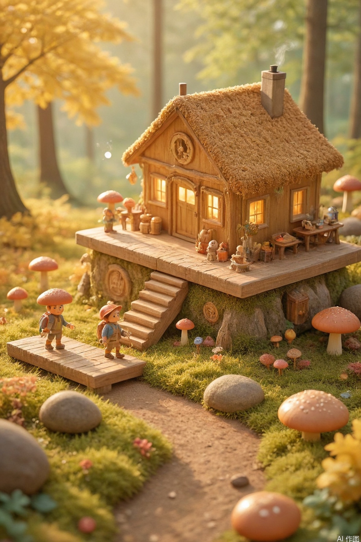 autumn forest quest poster, 3D isometric perspective, warm autumn palette, golden maple leaves canopy, meandering wooden bridge with achievement badges, camping gear and lanterns along trails, chibi-style explorers gathering acorns, whimsical mushroom clusters, gradient amber sky backdrop, dappled sunlight filtering through trees, tall vertical layout, exploration symbols (map scroll/thermos), RPG-style experience meter, cozy campfire ambiance, semi-flat design with layered textures, featured on Behance --ar 9:16 --v 6


