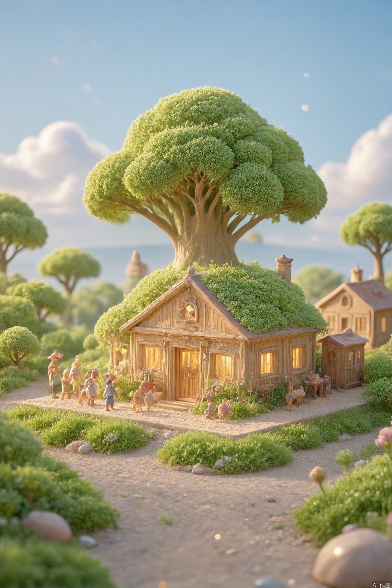 (8k resolution:1.3), (miniature diorama:1.5), tilt-shift effect, (vibrant color palette:1.2), (hyper-detailed textures:1.4), tiny houses with perfect proportions, (soft cinematic lighting:1.3), (depth of field:1.2), (magical atmosphere:1.1), (whimsical elements:1.2), (isometric perspective:1.3), (miniature trees:1.2), (glowing windows:1.1), (miniature vehicles:1.1), (ultra-realistic materials:1.3), rendered in Octane, Unreal Engine 5, trending on ArtStation,micro landscape