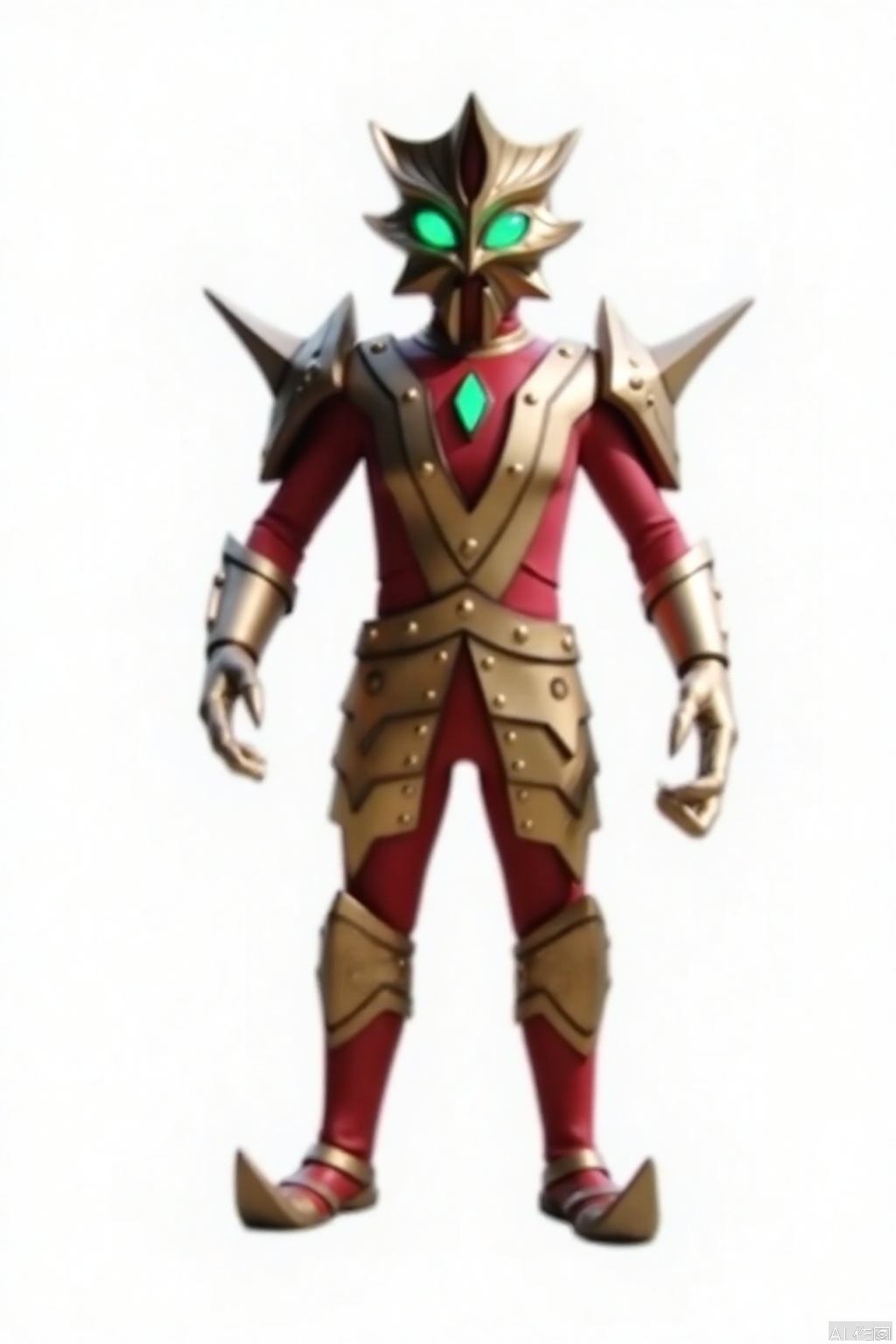 masterpiece, best quality,solo,(white background:1.2),simple background,
looking at viewer,acekiller,armor,spikes,gloves,mask,helmet,boots,gem,alien,tokusatsu,no humans,science fiction,glowing eyes,bodysuit
