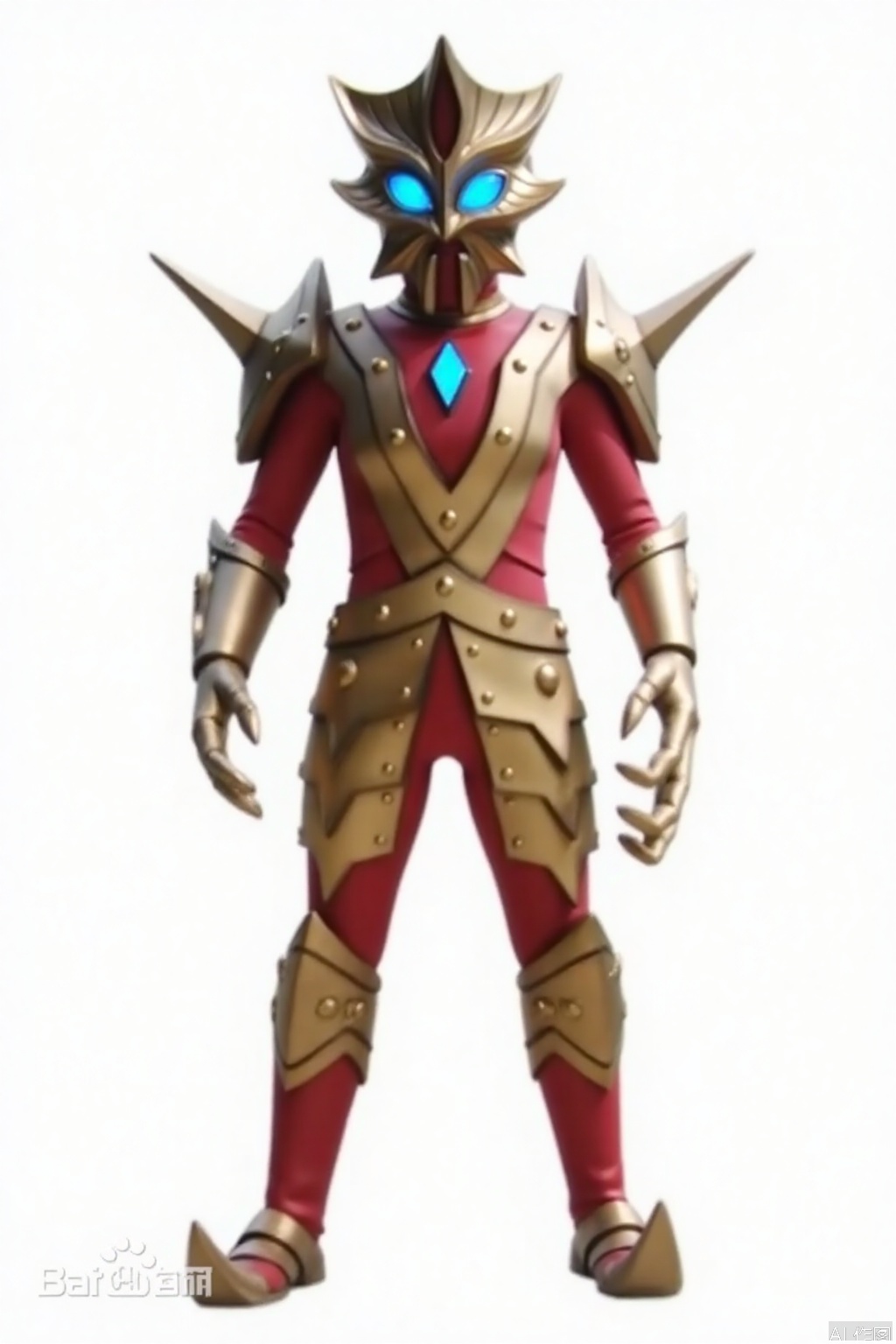 masterpiece, best quality,solo,(white background:1.2),simple background,
looking at viewer,acekiller,armor,spikes,gloves,mask,helmet,boots,gem,alien,tokusatsu,no humans,science fiction,glowing eyes,bodysuit