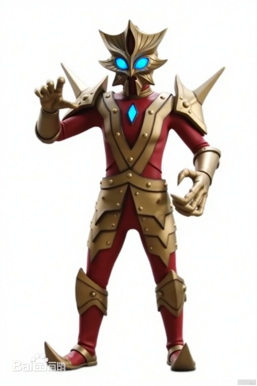 masterpiece, best quality,solo,(white background:1.2),simple background,
looking at viewer,acekiller,armor,spikes,gloves,mask,helmet,boots,gem,alien,tokusatsu,no humans,science fiction,glowing eyes,bodysuit