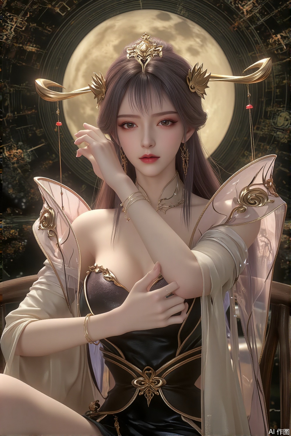 XUER dim moonlight,Extremely skinny slender girl,The exaggerated and deformed human body is full of India luxury and sexual metaphors,and the colors are insolent and dazzling,full of Japanese style,harmonious and multiple Buddhist atmosphere,Clear lines,(illustration:1.3),Unique,weird,gorgeous and classical painting style,by Aya ****,by Aubrey Beardsley,Classicism,Decorativeism,1girl,masterpiece,best quality,Takato Yamamoto style,by Chiharu Shiota,Texture,Axis Shift Lens,Migration,Dynamic Composition,Bang Haisu,Luo Erchun,Dark Magic,line art,intricate abstract background,fractal art,official art,low saturations,dim lighting,high detailed skin,(detailed skin:1.1),1girl,solo,long hair,chinese clothes,facing viewer,shawl,anklet,
