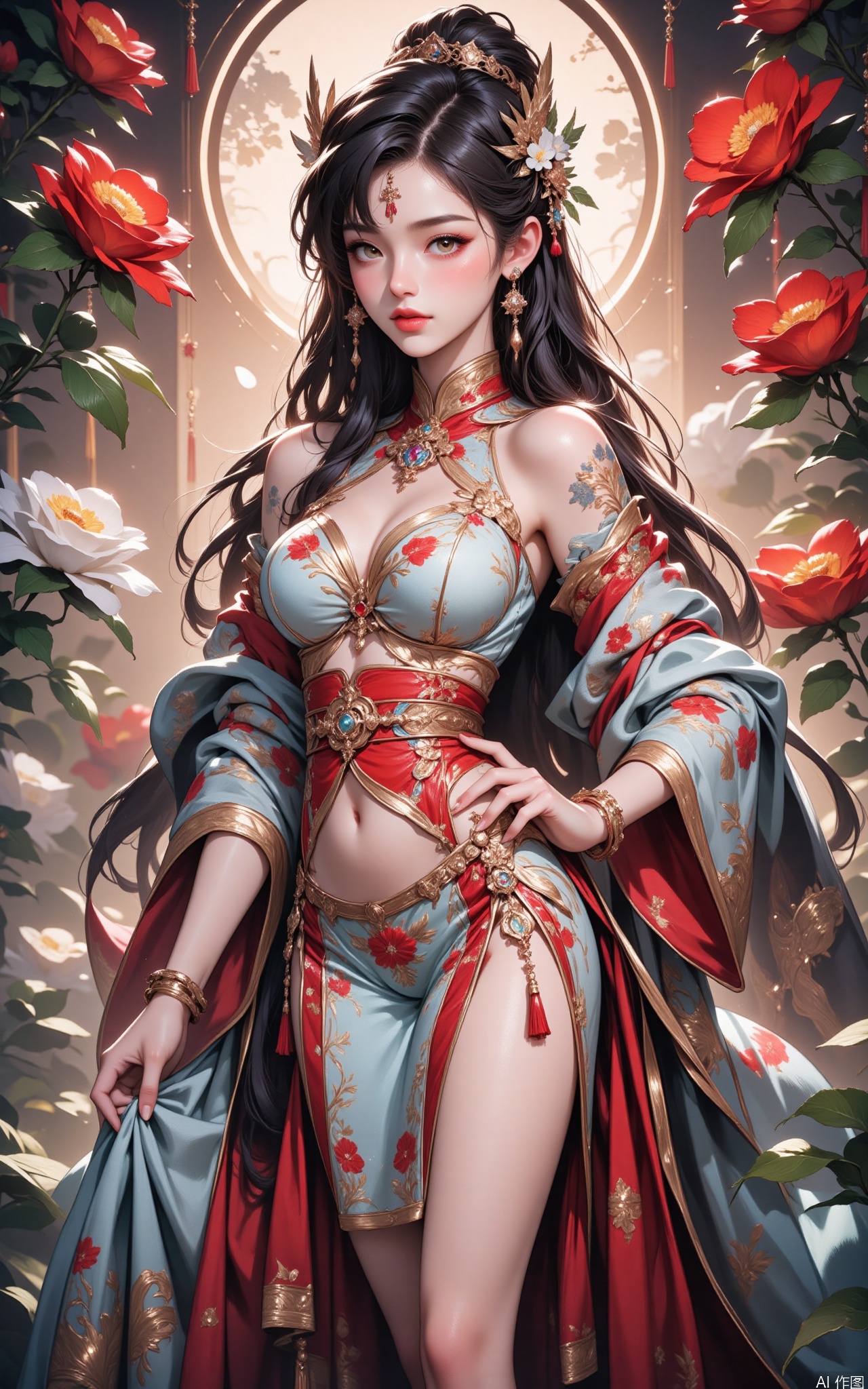 HUBG_Rococo_Style(loanword) of a beautiful girl,  The image depicts a beautifully dressed woman in traditional attire. She...
