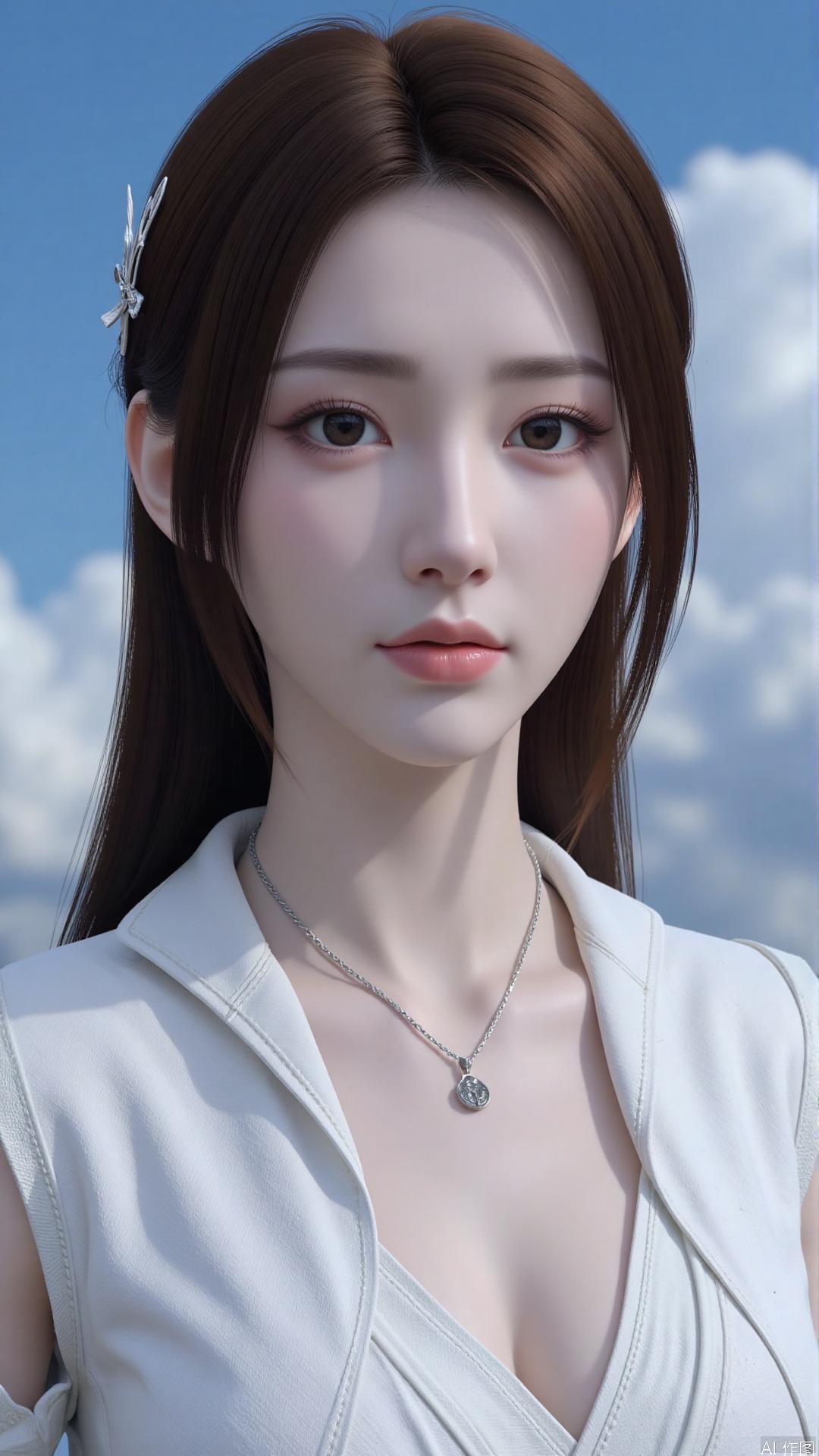 Very detailed face, extremely detailed eyes and face, (vacuum), 8K wallpaper, light leak, beautiful and detailed girl, extremely detailed CGUnity8K wallpaper, an extremely detailed and beautiful, beautiful and detailed eyes, masterpiece, best quality, Real photo level, (frontal shooting panoramic perspective), ( (Full body photo)), dynamic angle, dynamic pose, solo, ancient style silver hairpin with petals, blue sky and white clouds, (C cup), (huge round breasts), slender legs, super good figure, stunning beauty, (whole body in the mirror) , (wearing Lolita nightgown), (light reflects the shadow of the body through the clothes),vacuum,bare and smooth