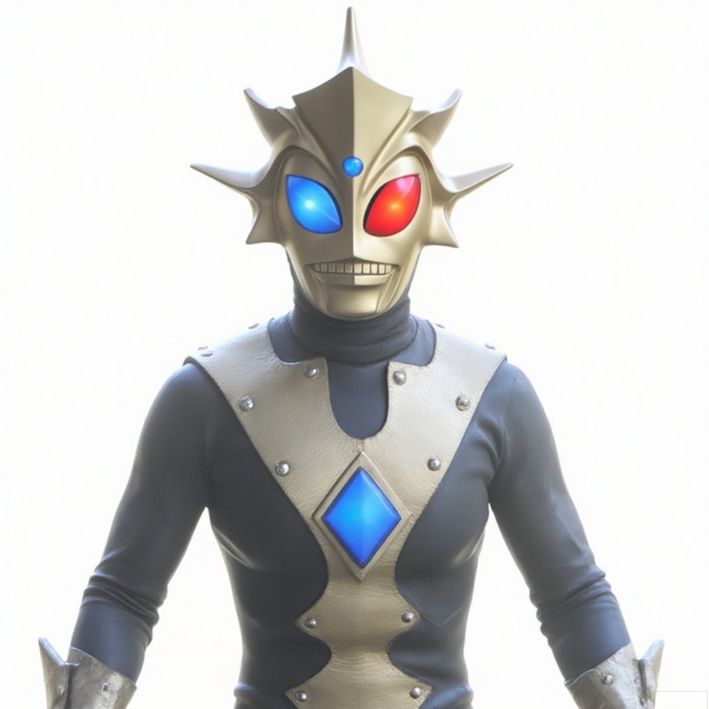 masterpiece, best quality,solo,(white background:1.2),simple background,
looking at viewer,spikes,gloves,mask,helmet,boots,gem,alien,tokusatsu,no humans,science fiction,glowing eyes,bodysuit