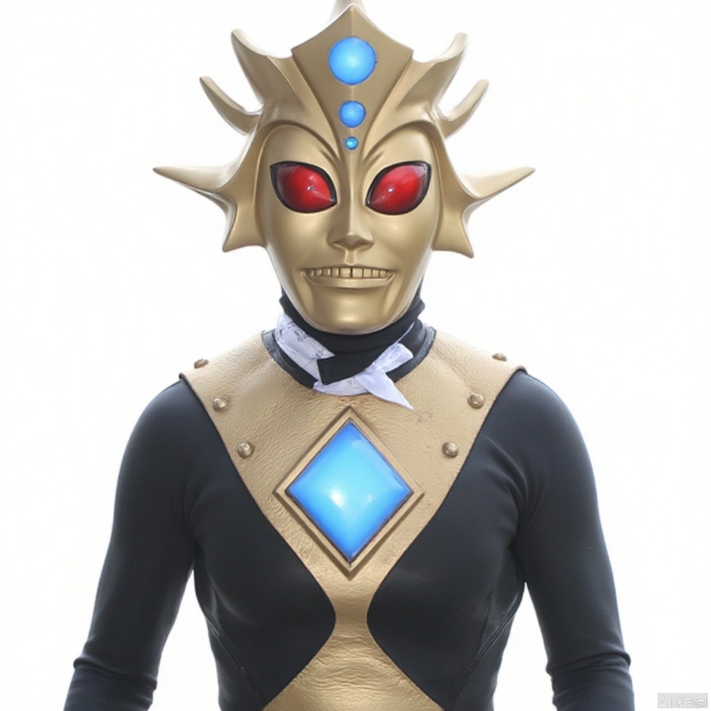 masterpiece, best quality,solo,(white background:1.2),simple background,
looking at viewer,spikes,gloves,mask,helmet,boots,gem,alien,tokusatsu,no humans,science fiction,glowing eyes,bodysuit