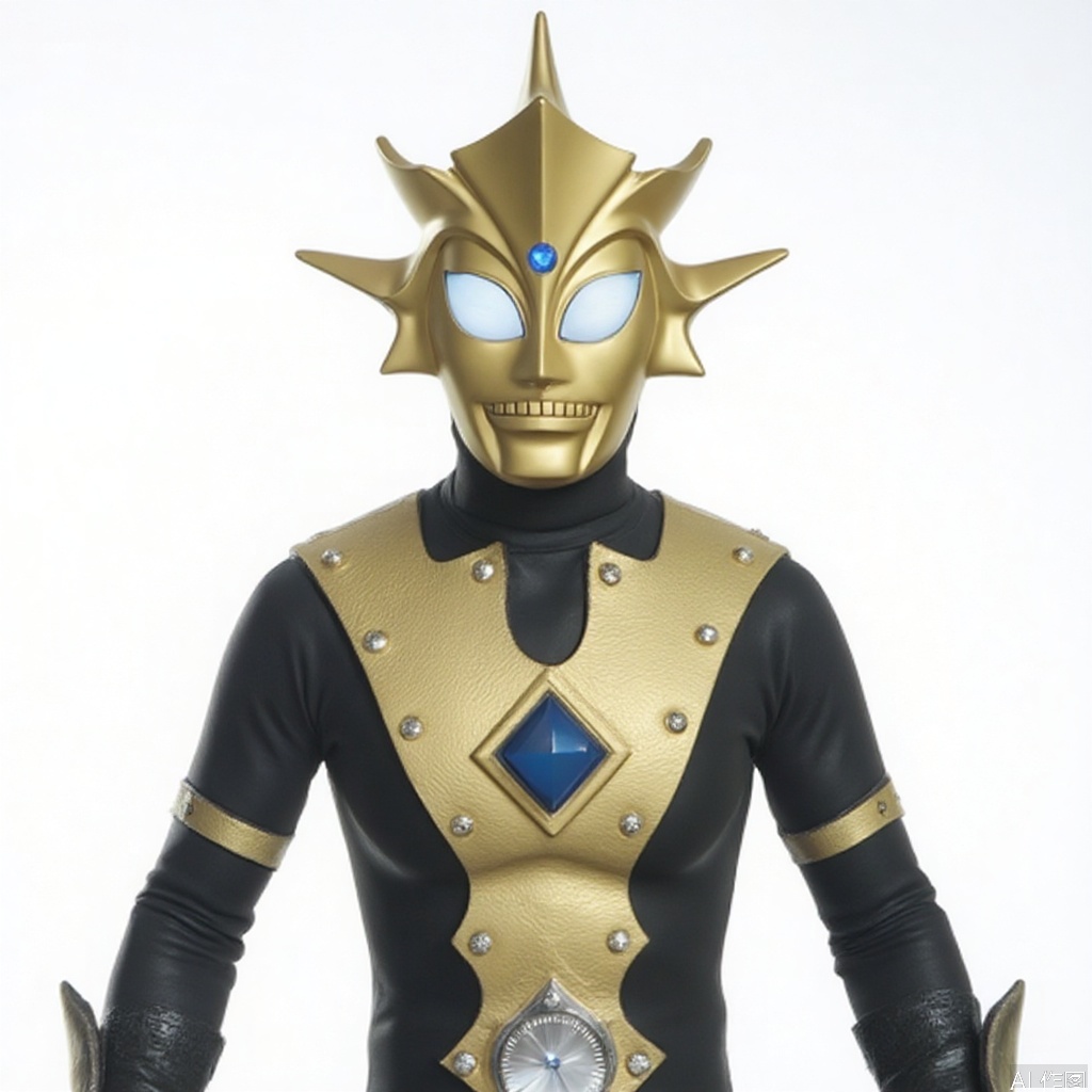 masterpiece, best quality,solo,(white background:1.2),simple background,
looking at viewer,spikes,gloves,mask,helmet,boots,gem,alien,tokusatsu,no humans,science fiction,glowing eyes,bodysuit
