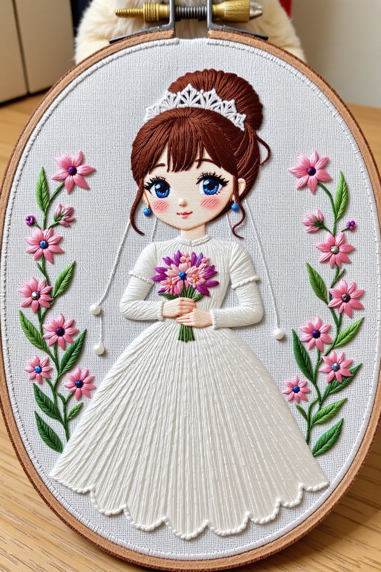 embroidery atrtwork,  girl,  bride on Tensor.Art