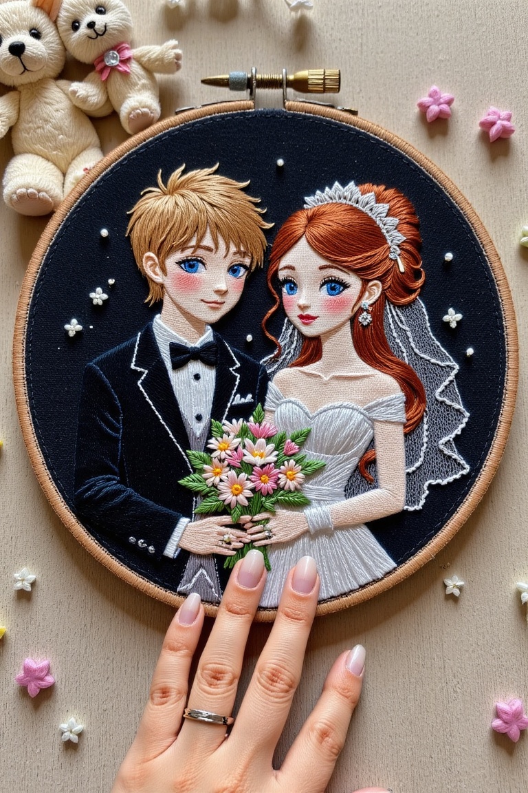 embroidery atrtwork,  girl,  brides on Tensor.Art