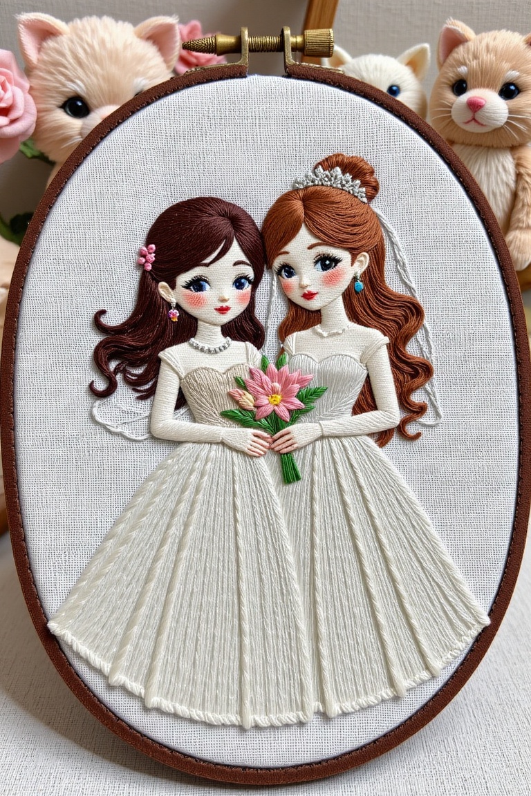embroidery atrtwork,  girl,  brides on Tensor.Art