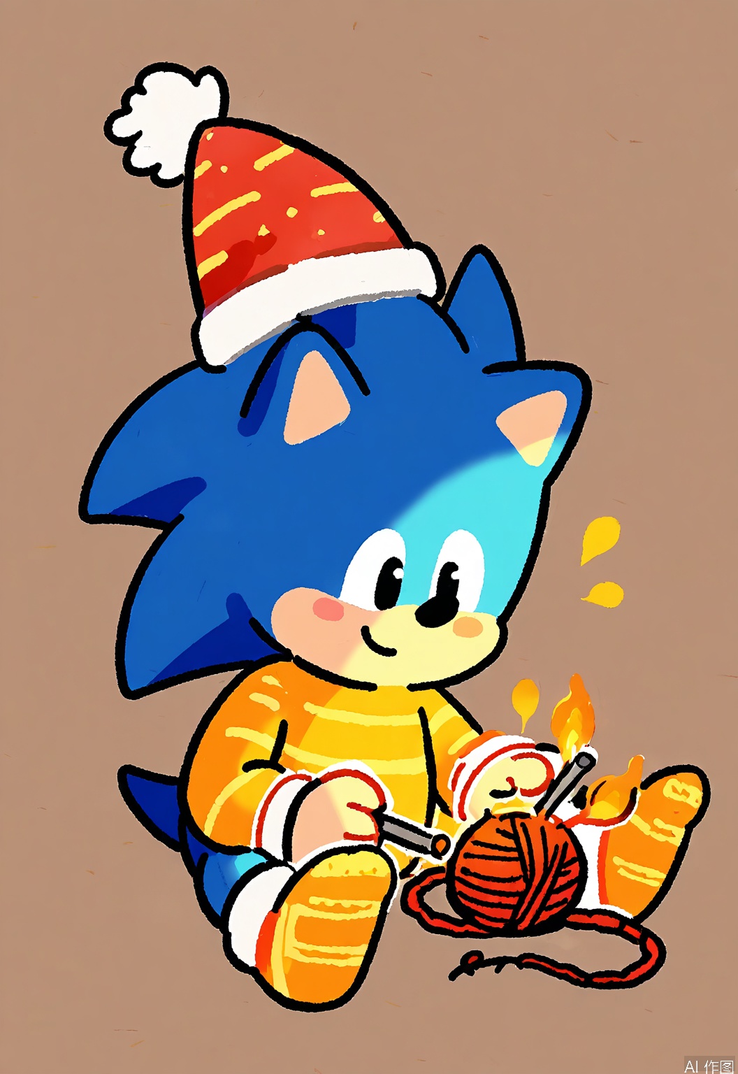 DCET, A cozy, watercolor children's sketch of a hedgehog knitting a sock. The hedgehog has soft, brown spines and tiny, nimble paws, and is wearing a woolly hat. It sits in a nest of leaves and twigs, with yarn scattered around. The background is a soft orange, like the glow of a fireplace. The hedgehog has a concentrated expression, needles clicking rhythmically. The drawing exudes comfort and homeliness.
