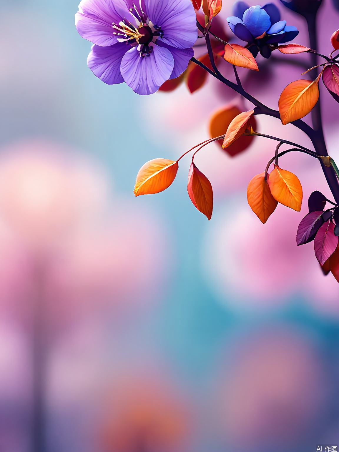 XHYS, Photograph of a group of six vivid orange dahlias with large, layered petals, photographed against a deep purple backdrop. The dahlias are in different stages of bloom, some fully opened and others still budding. Their leaves are a rich, jade green, adding depth to the scene. The lighting is warm, emphasizing the dahlias' bold and vibrant nature. The overall effect is striking and energetic, capturing the flowers' lush textures and vivid colors.