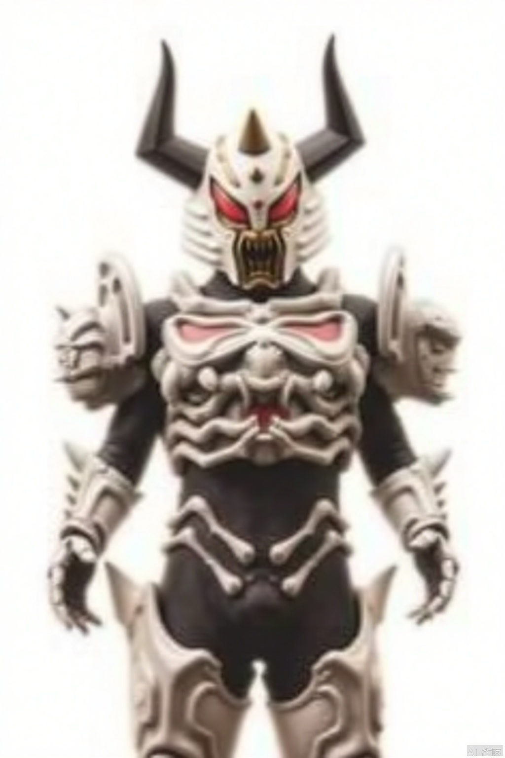masterpiece, best quality,solo,(white background:1.2),simple background,
looking at viewer,skeleton,skull,horned helmet,white armor,horns,gloves,armor,spikes,full armor,helmet,mask,cover,gauntlets,shoulder armor,breastplate,monster