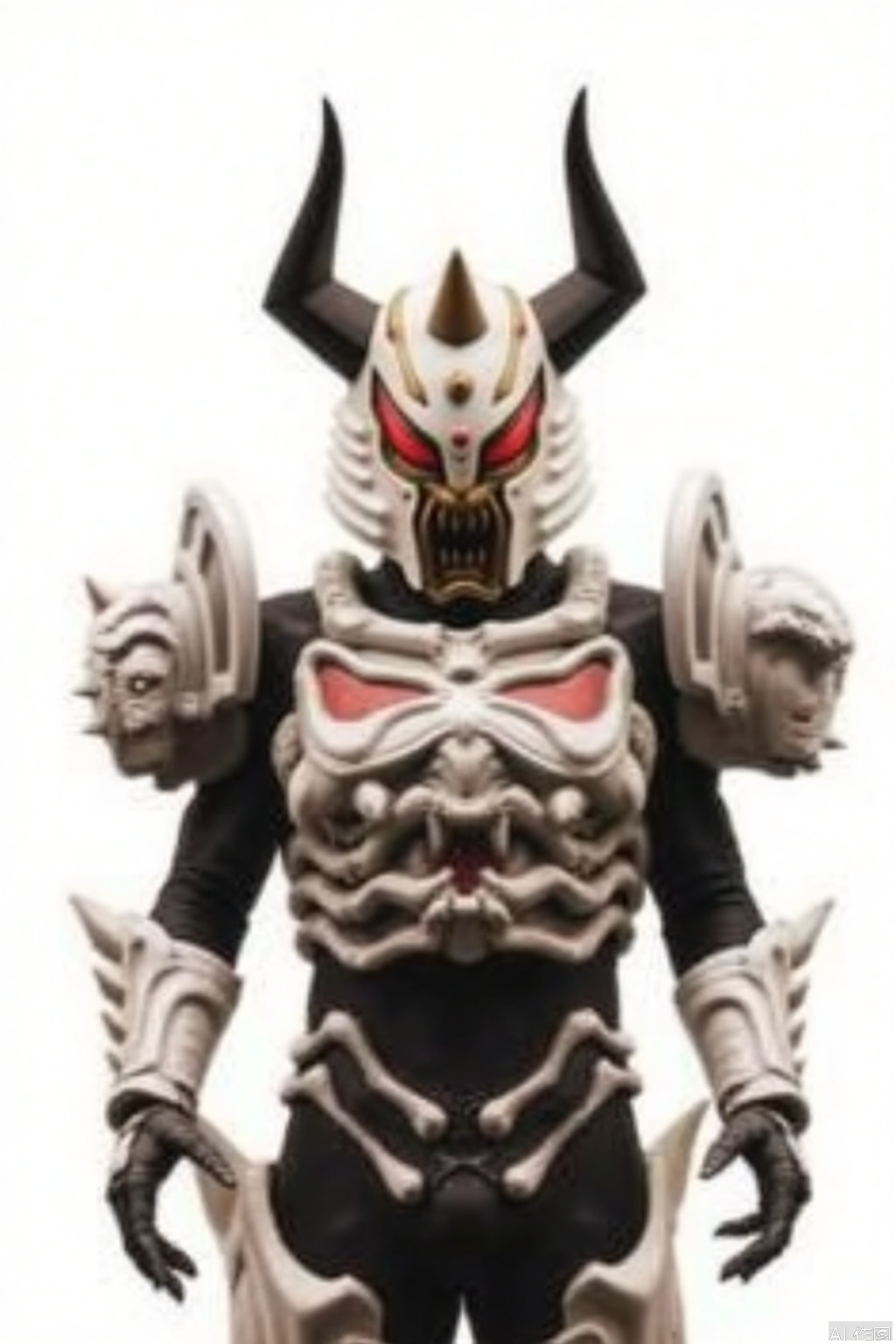 masterpiece, best quality,solo,(white background:1.2),simple background,
looking at viewer,skeleton,skull,horned helmet,white armor,horns,gloves,armor,spikes,full armor,helmet,mask,cover,gauntlets,shoulder armor,breastplate,monster