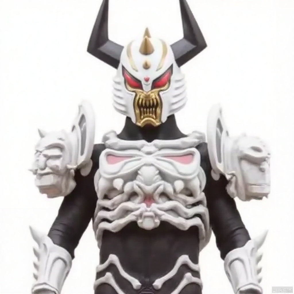 masterpiece, best quality,solo,(white background:1.2),simple background,
looking at viewer,skeleton,skull,horned helmet,white armor,horns,gloves,armor,spikes,full armor,helmet,mask,cover,gauntlets,shoulder armor,breastplate,monster