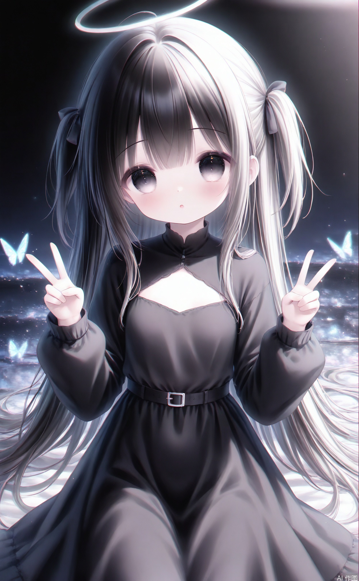 masterpiece,very aware,highres,absurdres,newest,best quality,loli,petite,high quality,chromatic_aberration,1girl,soli,long sleeves,long dress,qsxh