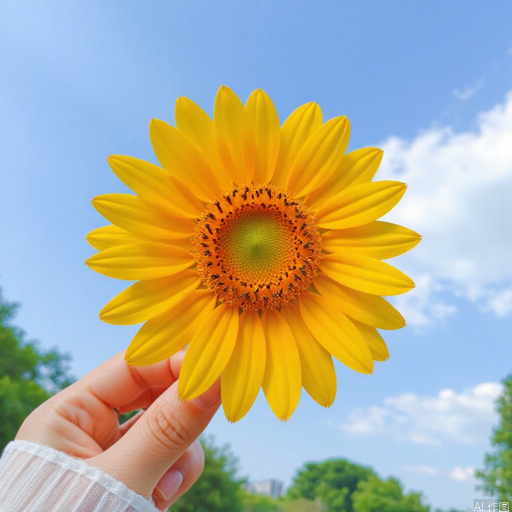 Holding a sunflower in hand
