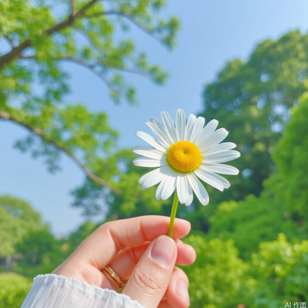 Hold a chamomile in hand