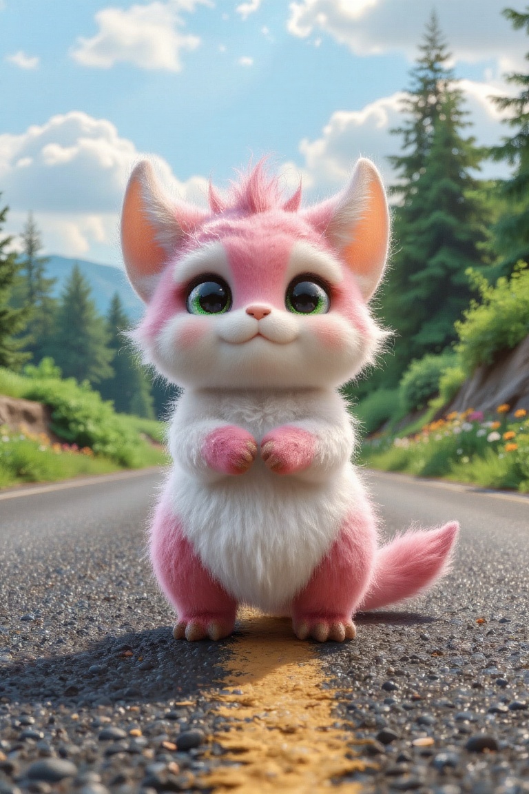 Cute fantasy creature,  standing on a,  Road on Tensor.Art