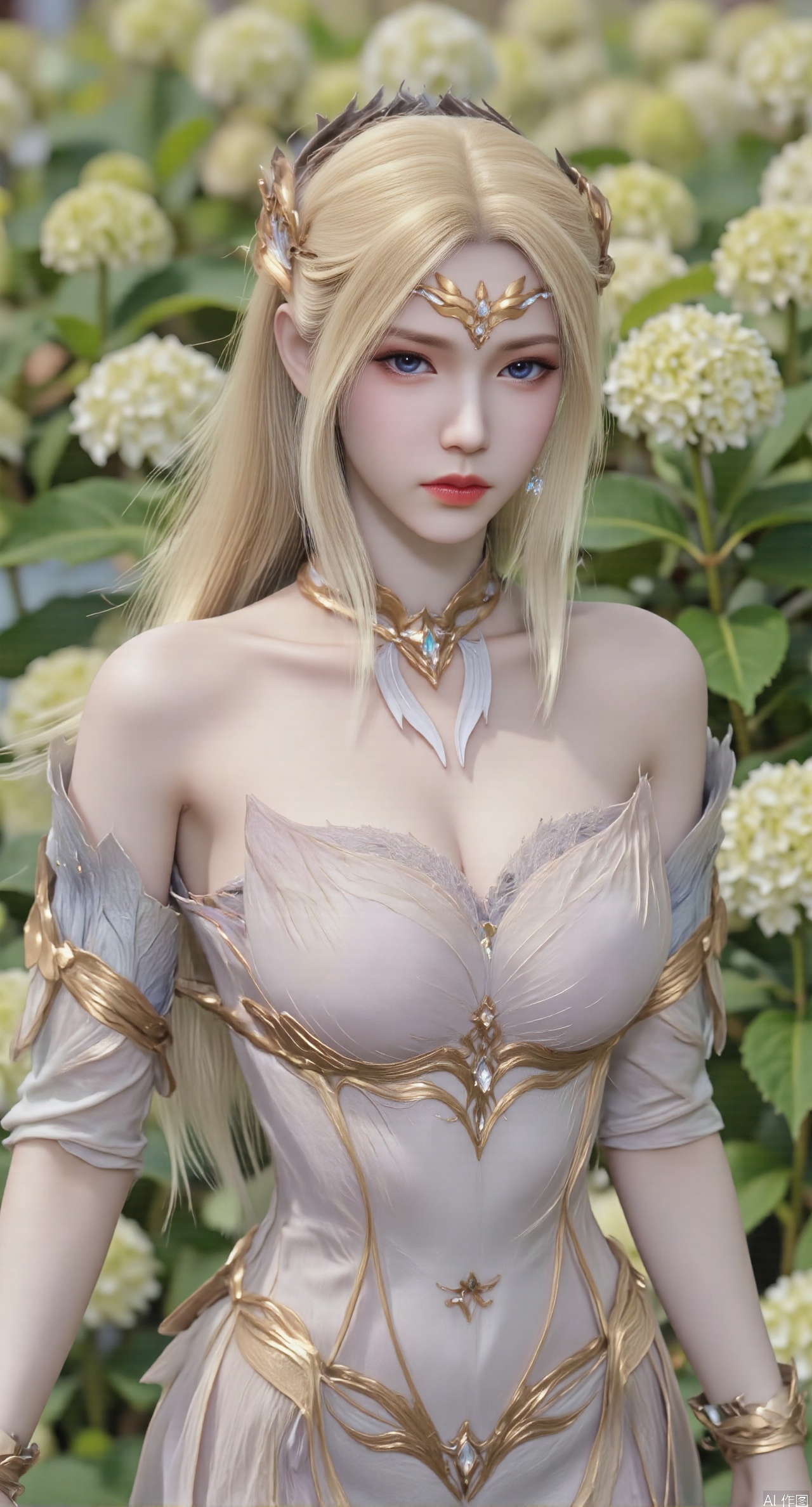  SFW,(masterpiece:1.2),best quality,absurdres,masterpiece,original,extremely detailed wallpaper,perfect lighting,1girl,solo,looking at viewer,(cowboy_shot:1.3),long hair,high heels,blurry background,depth of field,motion blur,(long dress:1.23),china_dress,chinese_style,bare shouders,crystal_earrings,headpiece,hair_tie,chest_jewel,gem,necklace,jewelry,in summer,day,outdoors,nature,garden,,(standing,Hydrangea, Hydrangea Field:1.59),(huge breasts:2.99),(full breasts:2.99),Xzhihua,Xsiyouyou,Xyanruyu,Xmoxiaonan,Xyeqingxian,Xyunwangshu,XlishaoyinY,Xxiaowu,Xyusanniang,XhuolingerHHY,Xwangqiuer,Xxuenv