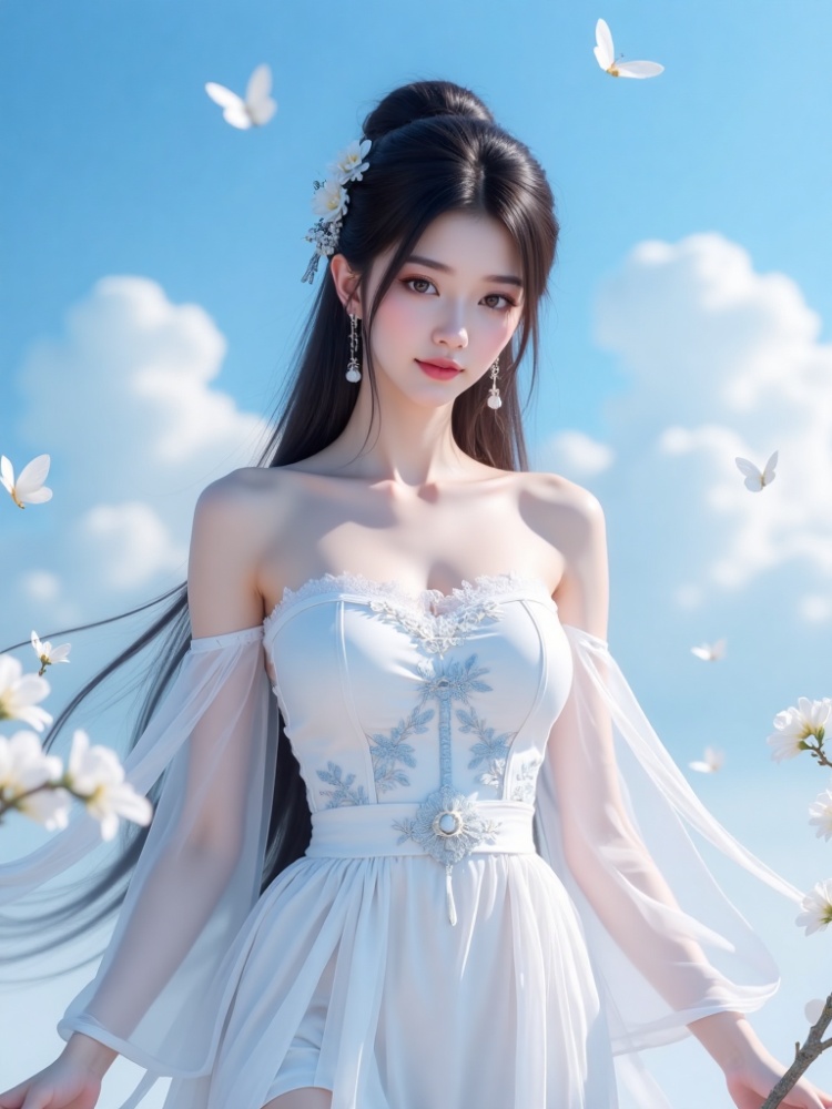 白色绣花抹胸连衣裙-03 by 黑心 on Tensor.Art