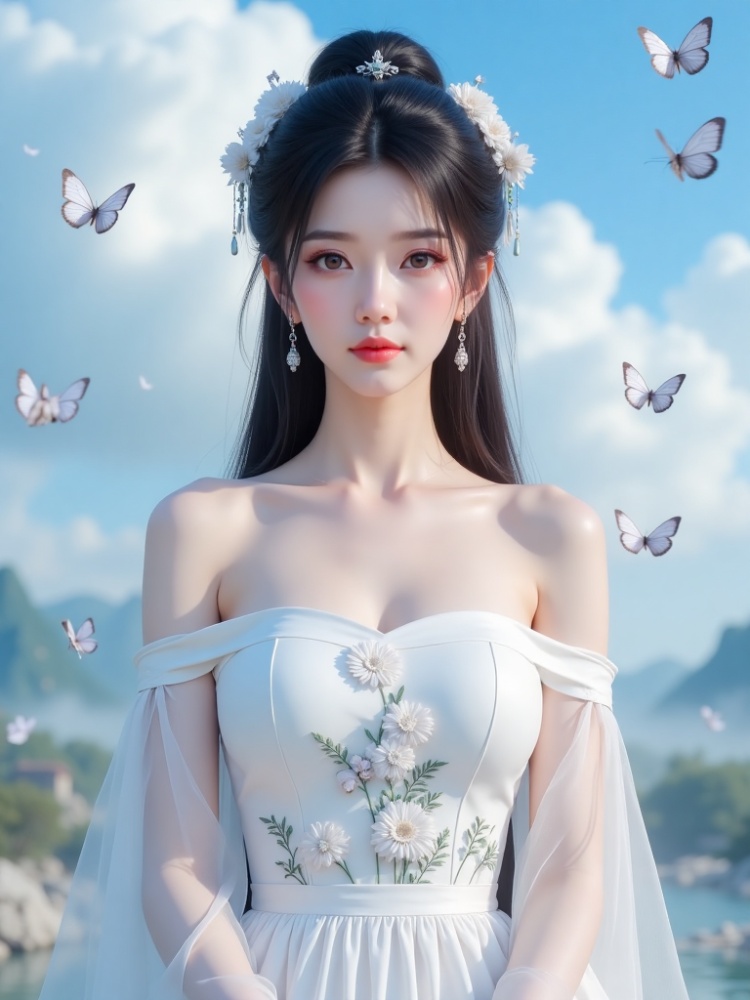 白色绣花抹胸连衣裙-03 by 黑心 on Tensor.Art