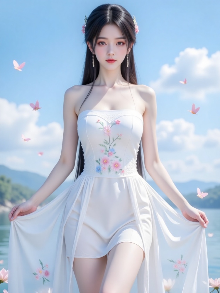 白色绣花抹胸连衣裙-03 by 黑心 on Tensor.Art
