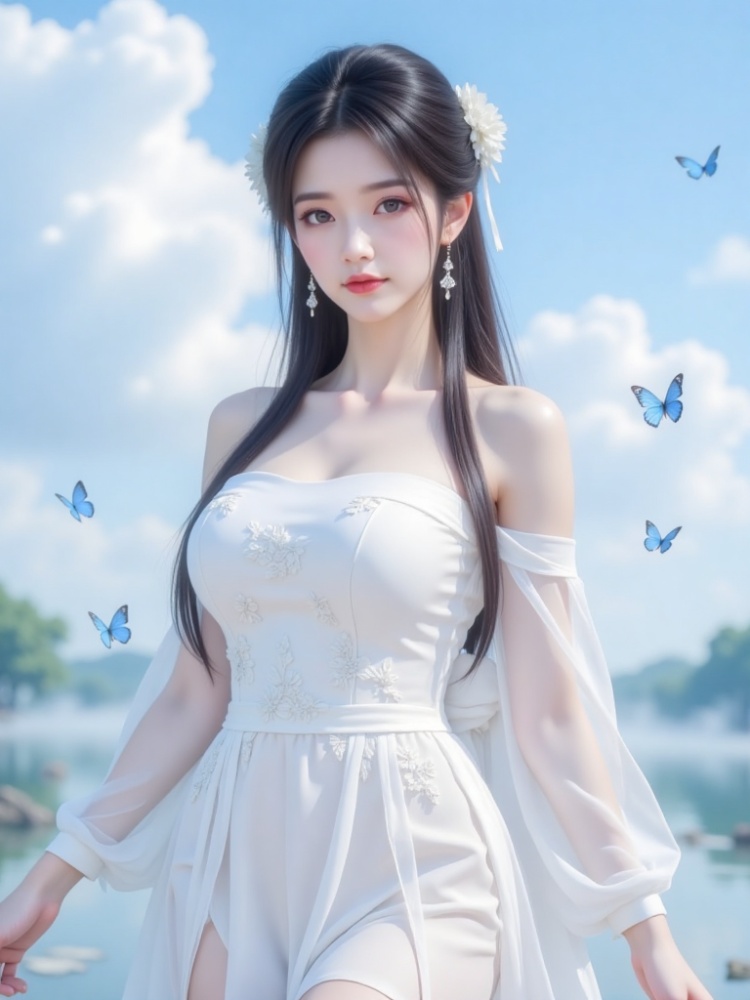 白色绣花抹胸连衣裙-03 by 黑心 on Tensor.Art