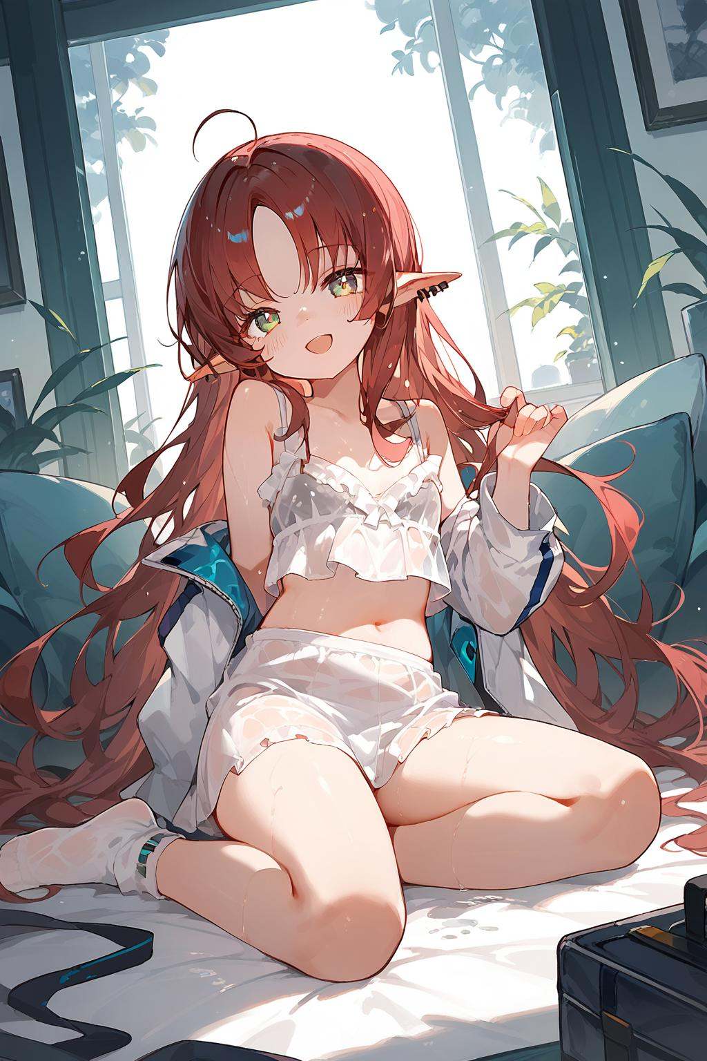 (score_9,score_8_up,score_7_up),<lora:Myrtle(Arknights)-v1:0.7>,Myrtle(Arknights),1girl,solo,pointy ears,long hair,smile,looking at viewer,jacket,piercing,ear piercing,socks,white jacket,bangs,off shoulder,long sleeves,closed mouth,ahoge,parted bangs,bare shoulders,very long hair,blush,head tilt,open clothes,very beautiful,no shoes,ultra hd 32k,anime,NSFW,expressive,amazing quality,underwear,panties,sitting,long hair,wet,looking at viewer,wet clothes,bra,bow,smile,sleeveless,wariza,open mouth,blush,crescent,see-through,very long hair,thighs,frills,:d,bangs,indoors,bare shoulders,hand up,