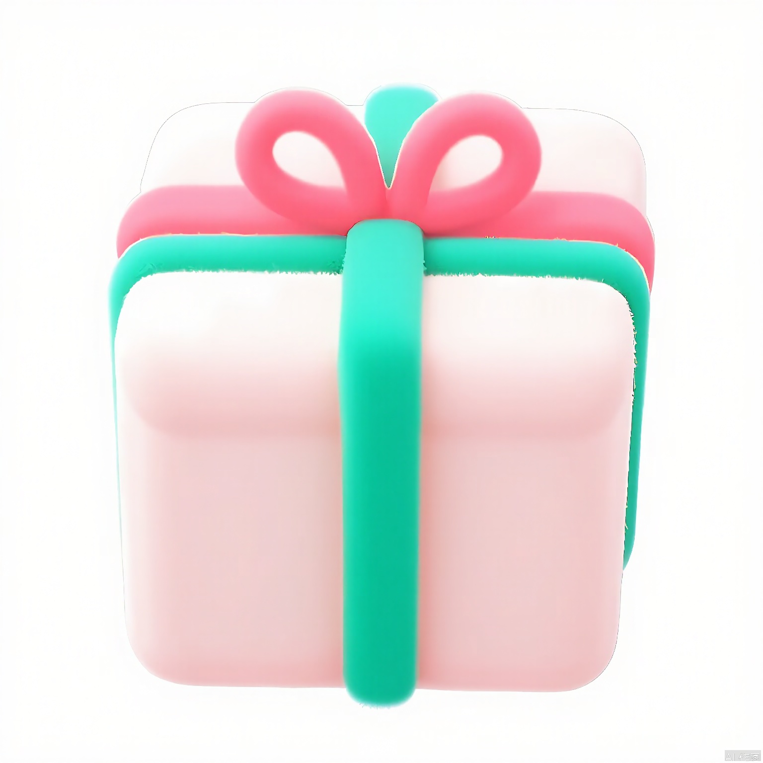 LH, A photograph of a small, rectangular gift box with a soft, plush texture. The box is wrapped in a vibrant green and pink striped ribbon, tied in a neat bow at the top. The background is a plain, bright white, making the box the focal point. The lighting is soft and even, highlighting the texture and colors of the ribbon and the box. The overall style is clean and simple, with a festive and cheerful aesthetic.
