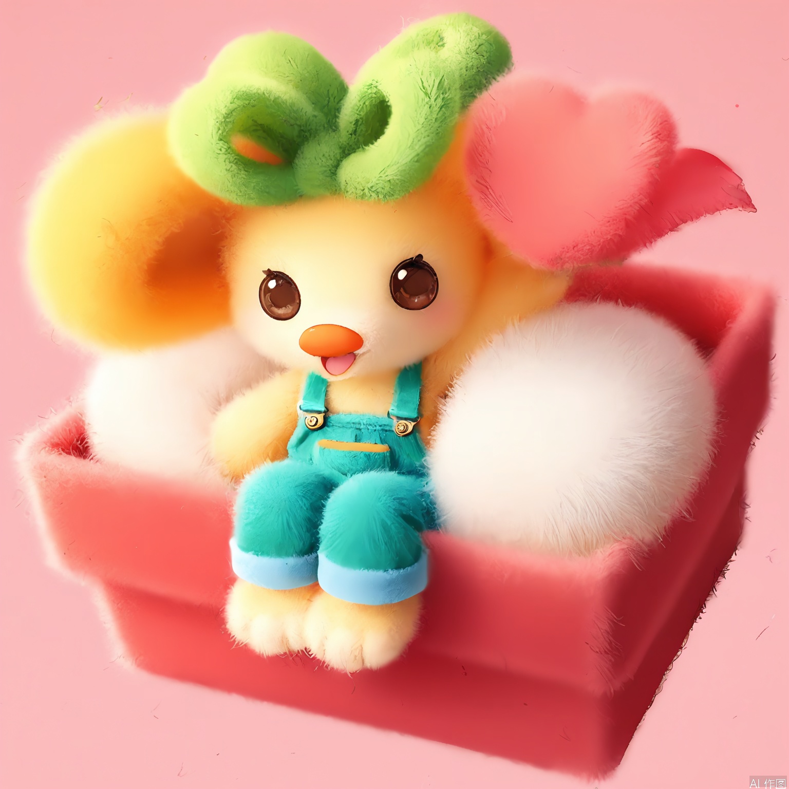 LH, A photograph of a small, rectangular gift box with a soft, plush texture. The box is wrapped in a vibrant green and pink striped ribbon, tied in a neat bow at the top. The background is a plain, bright white, making the box the focal point. The lighting is soft and even, highlighting the texture and colors of the ribbon and the box. The overall style is clean and simple, with a festive and cheerful aesthetic.
