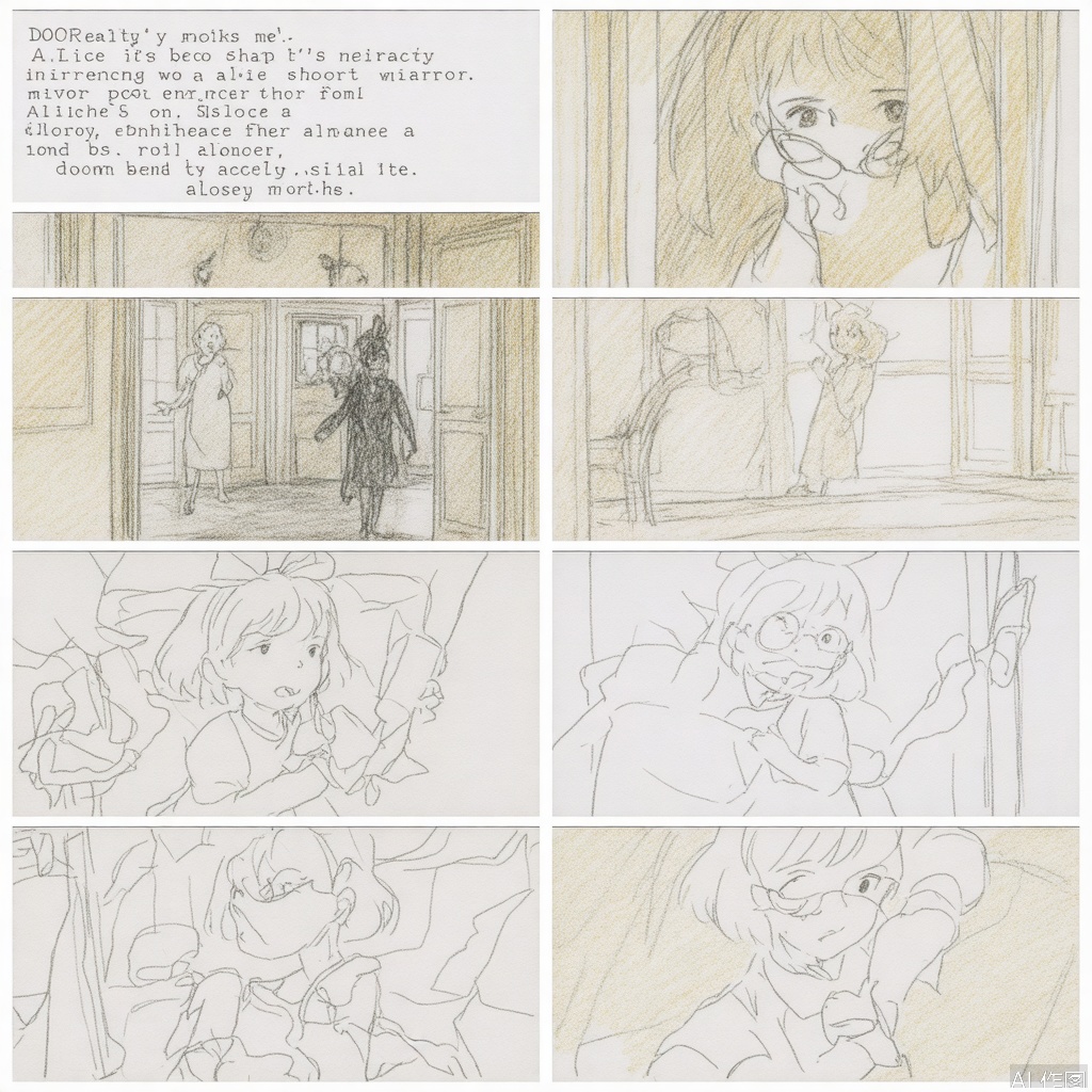 Scene 1: Dark Room
In a dimly lit room, a black-haired girl, DOROTHY, sits before a mirror. Her hair is in a thick braid, and she wears large black glasses. She asks the mirror who the most beautiful person is.
Scene 2: Mirror’s Reflection
The mirror shows DOROTHY’s face, partially hidden by long black bangs and glasses. Her lips are red and full, suggesting beauty beneath the gloom.
Scene 3: Revelation
DOROTHY smiles and says, “It’s me, Dorothy.” Suddenly, the door opens, flooding the room with sunlight.
Scene 4: Sister’s Entrance
ALICE, a blonde beauty, enters, brightness contrasting with the room’s darkness. She opens the curtains, dispelling the shadows.
Scene 5: Conflict
DOROTHY, now fully visible with pale skin, shields her eyes and accuses ALICE of stealing her inheritance. ALICE rolls her eyes.
Scene 6: Reality Check
ALICE interrupts DOROTHY’s dramatics, revealing their father is a poor wizard. She offers DOROTHY an envelope of allowance from their mother.
Scene 7: Acceptance
DOROTHY, despite her earlier rant, quickly accepts the money, revealing her true priorities. ALICE shakes her head, exasperated.