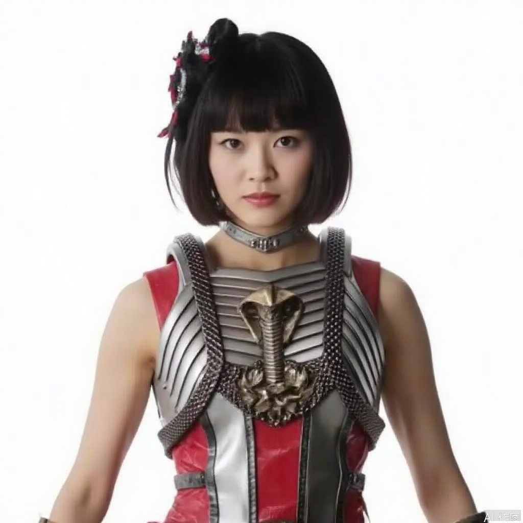 masterpiece, best quality,solo,(white background:1.2),simple background,
looking at viewer,bare shoulders,hair ornament,breastplate,spikes,armor,gloves,bob cut,boots,choker,short hair,black hair,blunt bangs,1girl