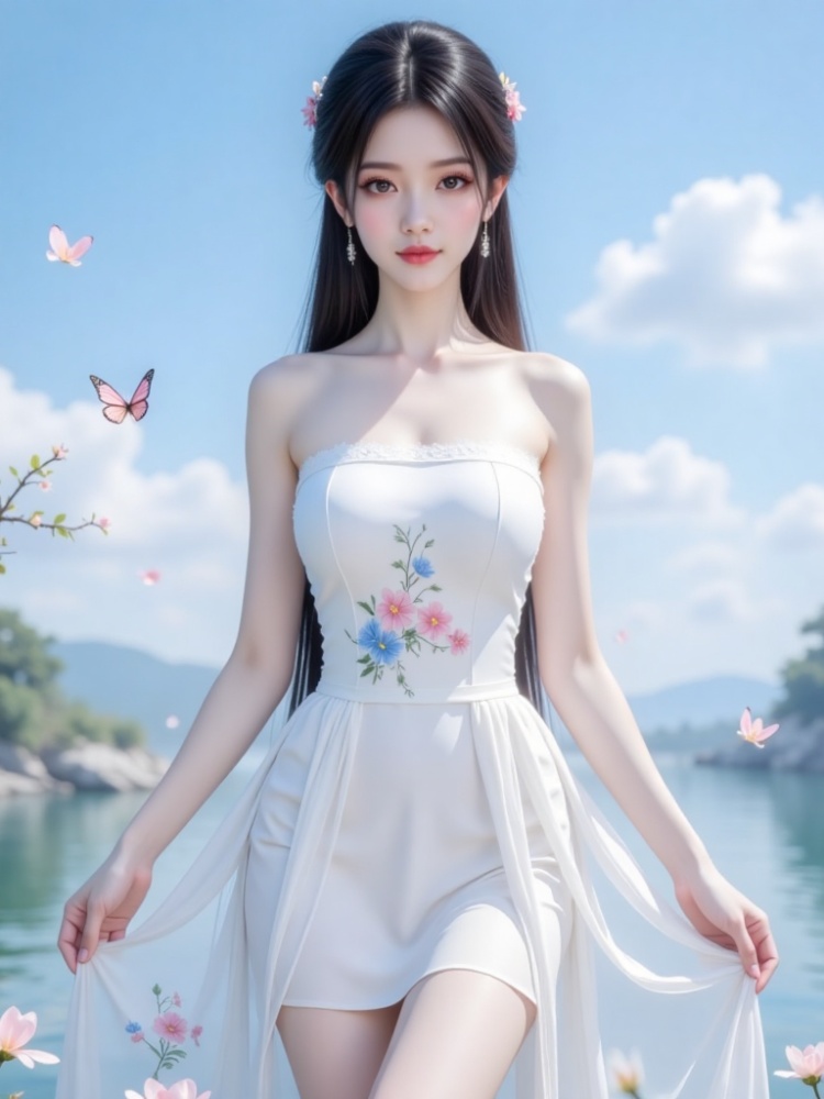 白色绣花抹胸连衣裙-03 by 黑心 on Tensor.Art
