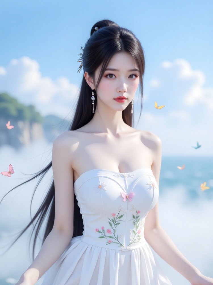 白色绣花抹胸连衣裙-03 by 黑心 on Tensor.Art
