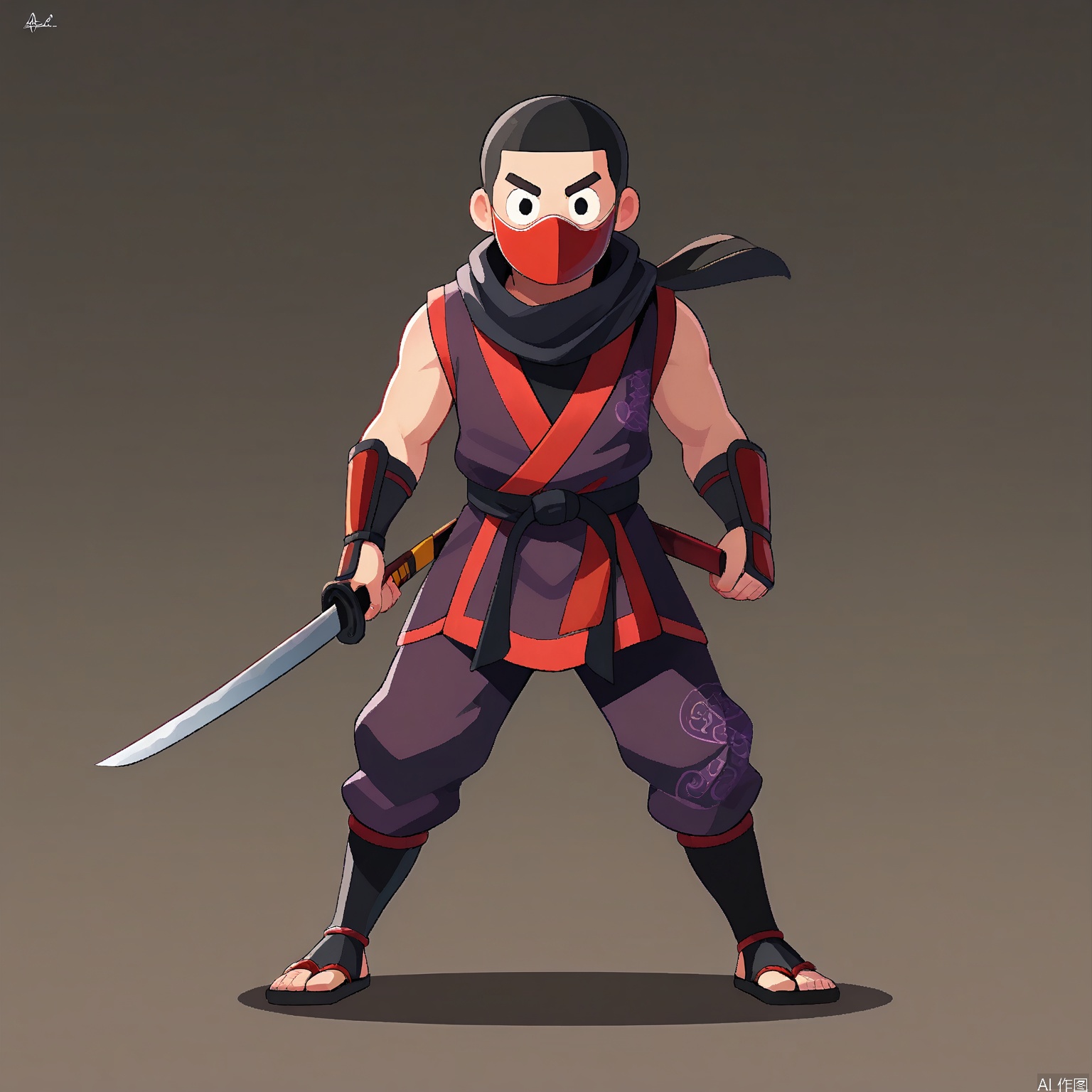 DDY, A digital illustration of a young boy with a bowl cut and a ninja costume, wearing a mask and holding a sword. He has a stealthy expression with a focused gaze, and his body is poised for action. The background is a gradient moonlit forest transitioning from dark gray at the top to silver at the bottom. The art style is cartoony and stealthy, with sharp angles and a shadowy texture. The artist's signature "Q. A1" is in the bottom left corner.
