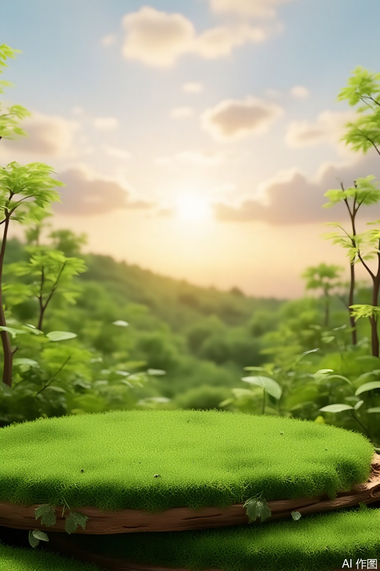 An natural green stand, sunset white clouds