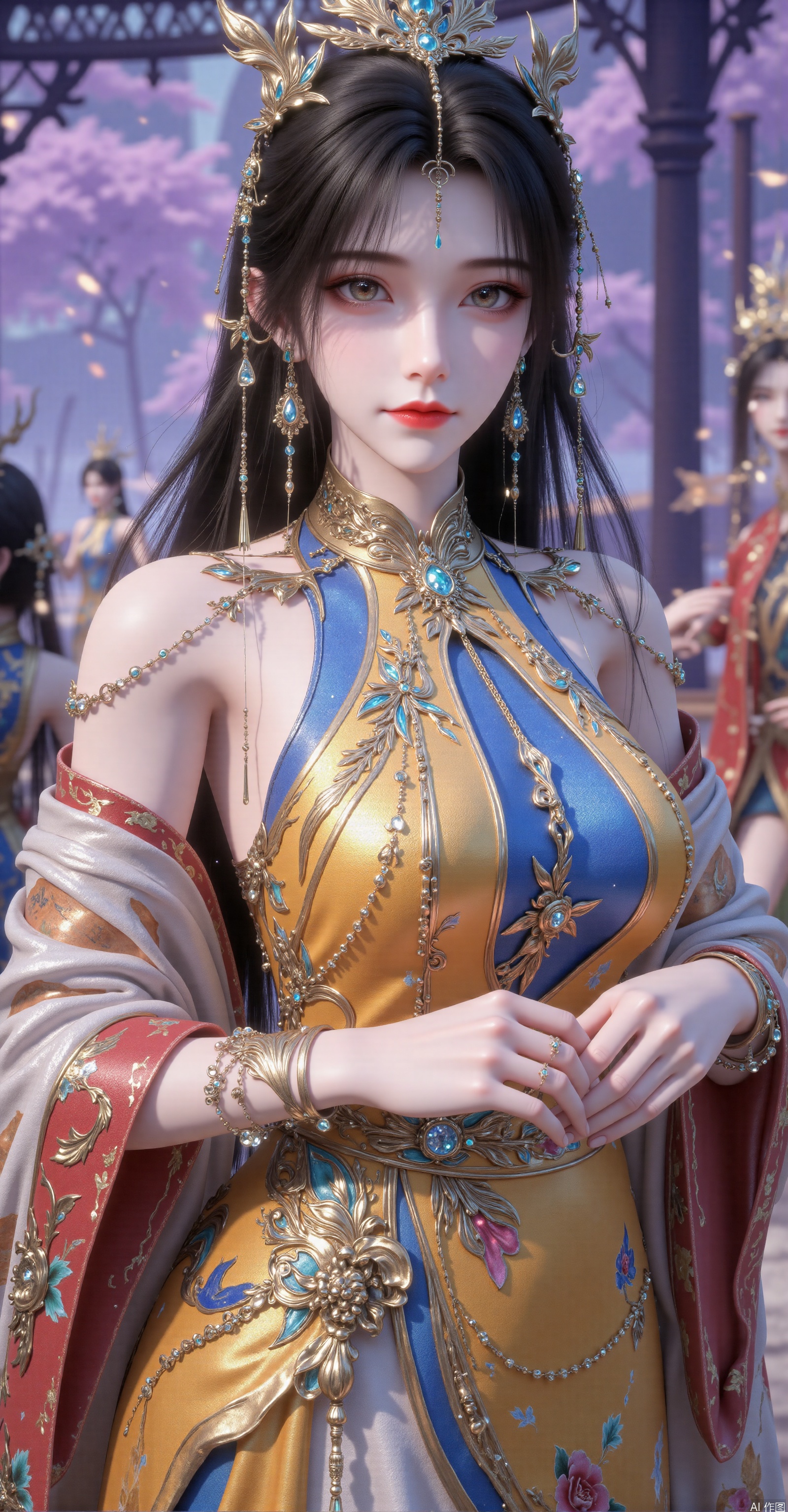 Costume Style Category
 
1. Draw a Portrait of a Person in Exquisite Ancient - style High - end Clothing: Require AI to draw a character image wearing magnificent ancient - style high - end clothing. The clothing should have delicate metal accessories and colorful fabric patches, with an overall style that is grand and rich in layers. You can refer to the color matching and decorative details of the clothing in the picture.
 
2. A Character in a Gorgeous Skirt in the Xianxia Theme: Set in the background of the Xianxia world, create a character wearing a gorgeous skirt. The skirt should have a unique collar design, flowing fabric, and exquisite pattern decorations. At the same time, match it with headwear and earrings and other accessories that conform to the Xianxia style.
 
Scene Integration Category
 
1. A Noble Fairy in a Fantasy World: Use AI to create a fantasy scene with strange landforms and mysterious lighting. A fairy dressed in clothing similar to that in the picture is placed in it, showing a noble and extraordinary temperament.
 
2. The Protagonist of a Celebration in an Otherworld: Set a celebration scene in an otherworld, with rich elements such as crowds, fireworks, and special buildings. At the center of the picture is a character wearing the exquisite clothing in the picture, becoming the focus of the celebration.
 
Character Design Category
 
1. The Image of a Female Elder in a Xianxia Sect: Create the image of a female elder in a Xianxia sect, wearing clothing similar to the style in the picture. Show her status in the sect and powerful immortal cultivation through her clothing, accessories, and demeanor.
 
2. A Goddess in Myth and Legend: Based on myth and legend stories, draw the image of a goddess. Refer to the clothing style in the picture, and the goddess should have a sacred and elegant temperament that conforms to her identity. Some mythical elements such as auspicious clouds and divine light can be added as special effects.