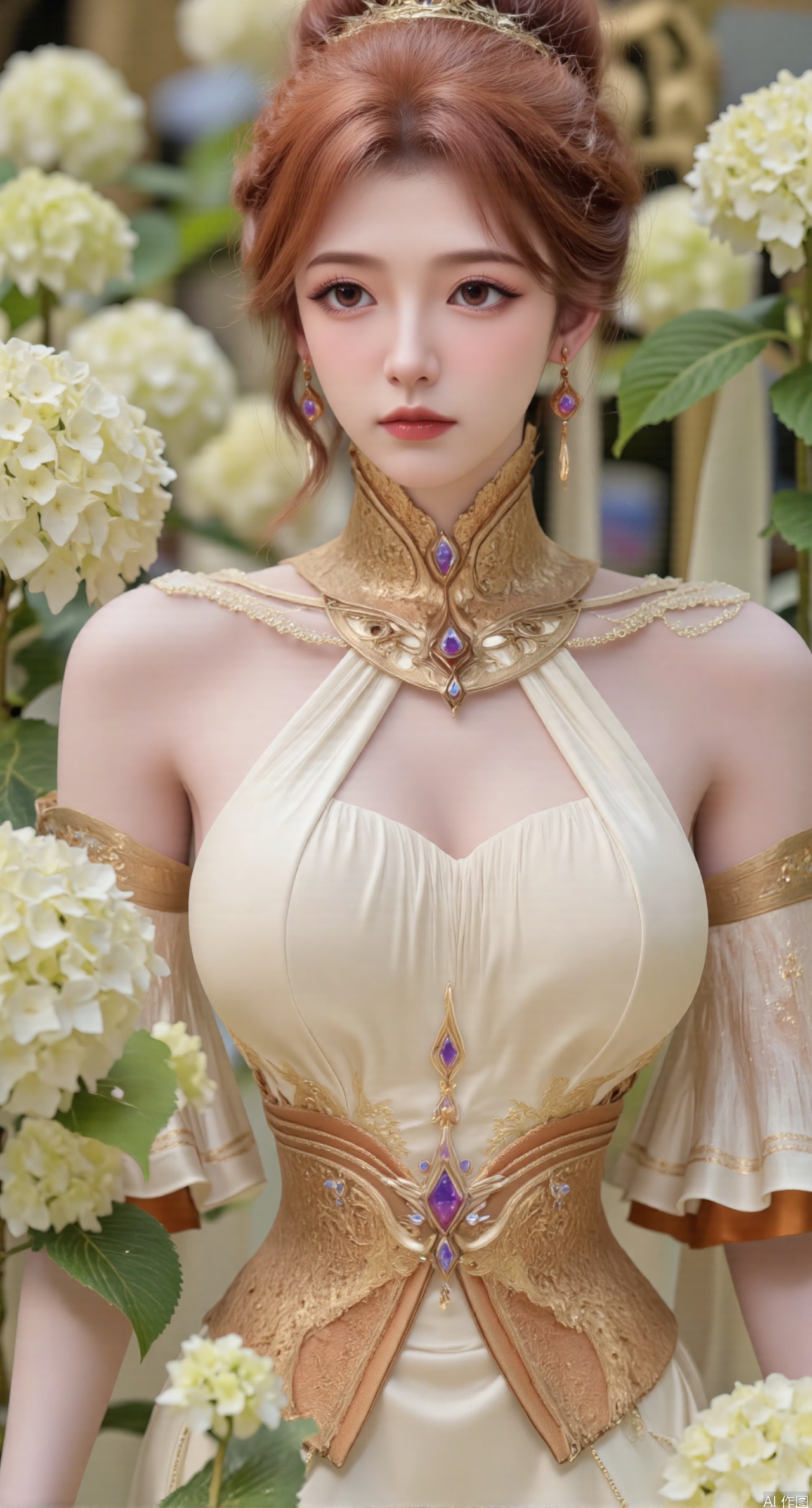  SFW,(masterpiece:1.2),best quality,absurdres,masterpiece,original,extremely detailed wallpaper,perfect lighting,1girl,solo,looking at viewer,(cowboy_shot:1.3),long hair,high heels,blurry background,depth of field,motion blur,(long dress:1.23),china_dress,chinese_style,bare shouders,crystal_earrings,headpiece,hair_tie,chest_jewel,gem,necklace,jewelry,in summer,day,outdoors,nature,garden,,(standing,Hydrangea, Hydrangea Field:1.59),(huge breasts:2.99),(full breasts:2.99),Xzhihua,Xsiyouyou,Xyanruyu,Xmoxiaonan,Xyeqingxian,Xyunwangshu,XlishaoyinY,Xxiaowu,Xyusanniang,XhuolingerHHY,Xwangqiuer,Xxuenv,XyunyunX,XqingnvzongZM,Xjuzi
