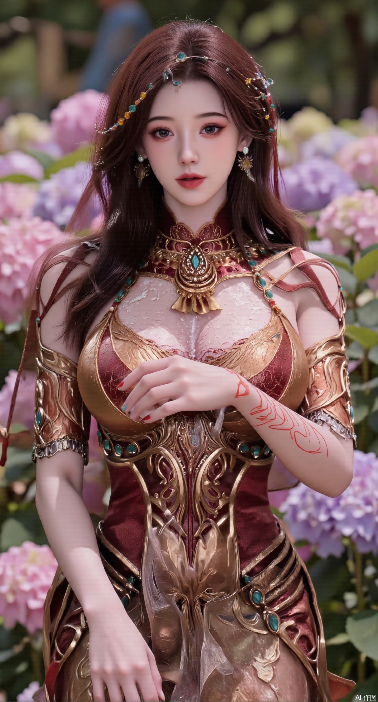  SFW,(masterpiece:1.2),best quality,absurdres,masterpiece,original,extremely detailed wallpaper,perfect lighting,1girl,solo,looking at viewer,(cowboy_shot:1.3),long hair,high heels,blurry background,depth of field,motion blur,(long dress:1.23),china_dress,chinese_style,bare shouders,crystal_earrings,headpiece,hair_tie,chest_jewel,gem,necklace,jewelry,in summer,day,outdoors,nature,garden,,(standing,Hydrangea, Hydrangea Field:1.59),(huge breasts:2.99),(full breasts:2.99),Xzhihua,Xsiyouyou,Xyanruyu,Xmoxiaonan,Xyeqingxian,Xyunwangshu,XlishaoyinY,Xxiaowu,Xyusanniang,XhuolingerHHY,Xwangqiuer,Xxuenv,XyunyunX,XqingnvzongZM,Xshangguanweier