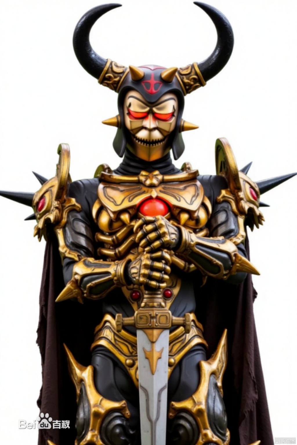 masterpiece, best quality,solo,(white background:1.2),simple background,
looking at viewer,sword,horned helmet,horns,gloves,armor,spikes,weapon,full armor,helmet,mask,cover,gauntlets,shoulder armor,breastplate,monster,gold armor