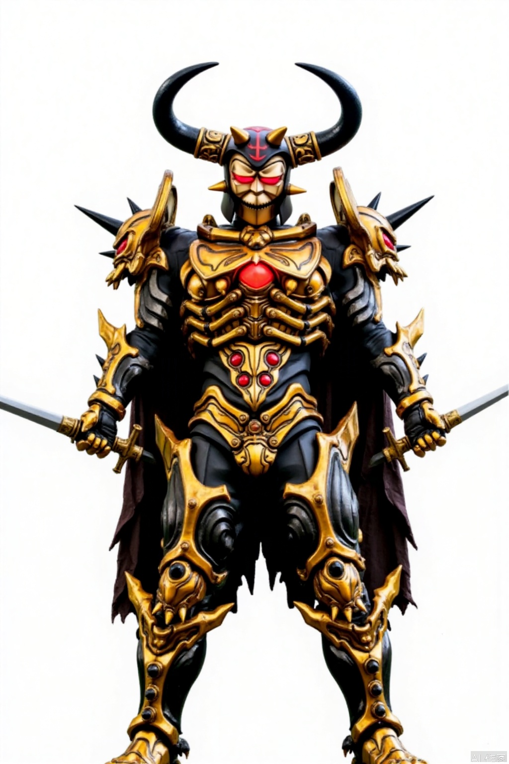 masterpiece, best quality,solo,(white background:1.2),simple background,
looking at viewer,sword,horned helmet,horns,gloves,armor,spikes,weapon,full armor,helmet,mask,cover,gauntlets,shoulder armor,breastplate,monster,gold armor