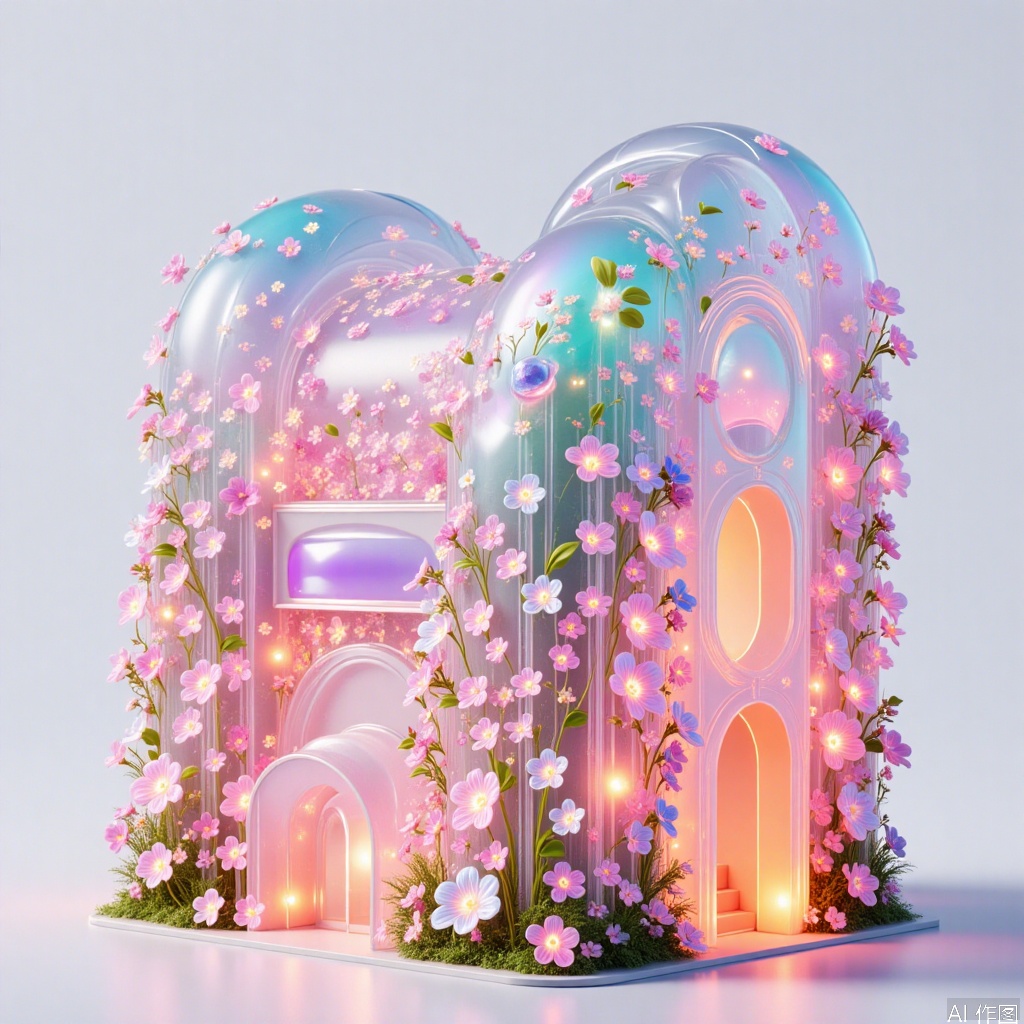 , Everything blossoms.,Future architecture,glittering and translucent